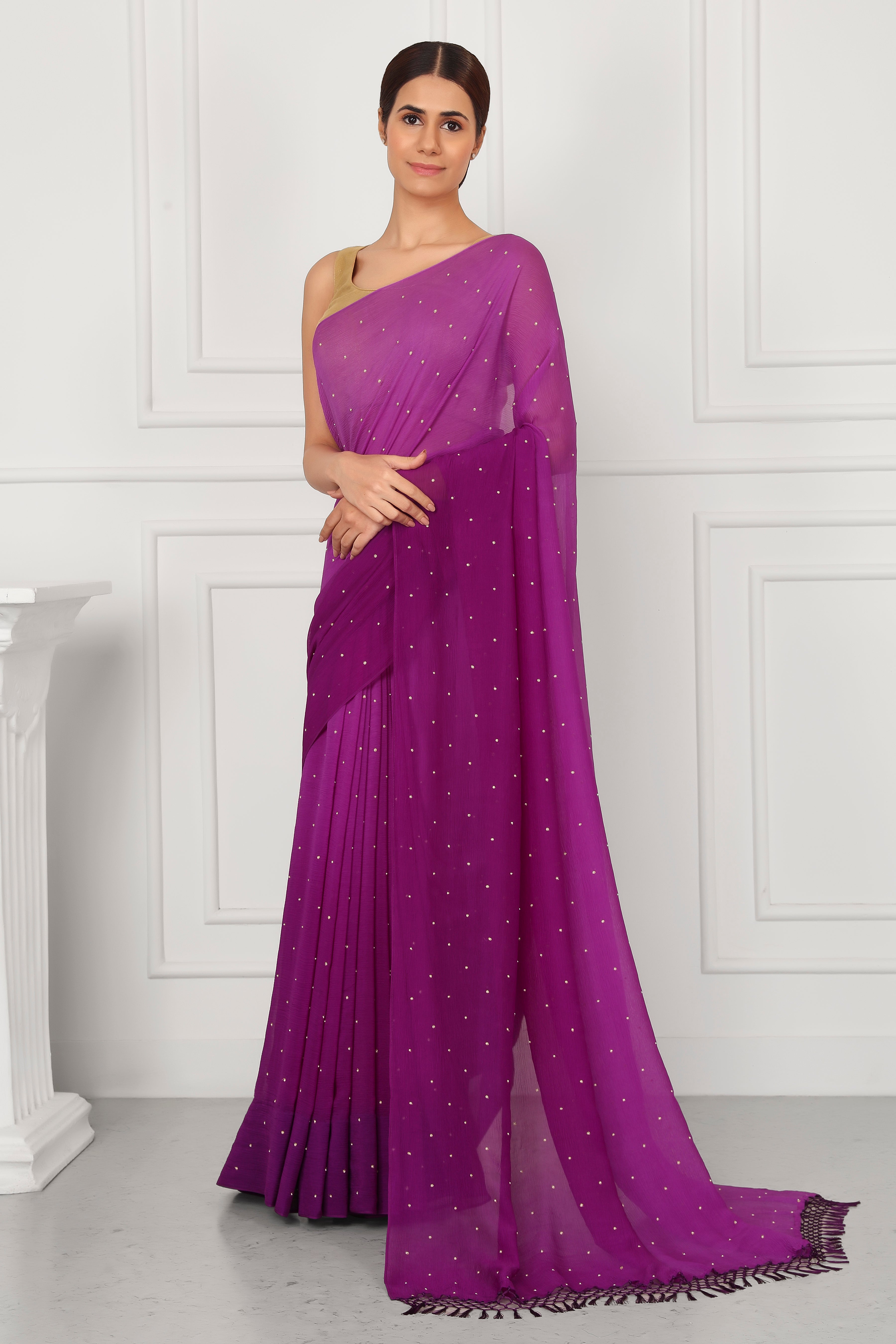 Ombre Purple Shiffon Silk Embroidery