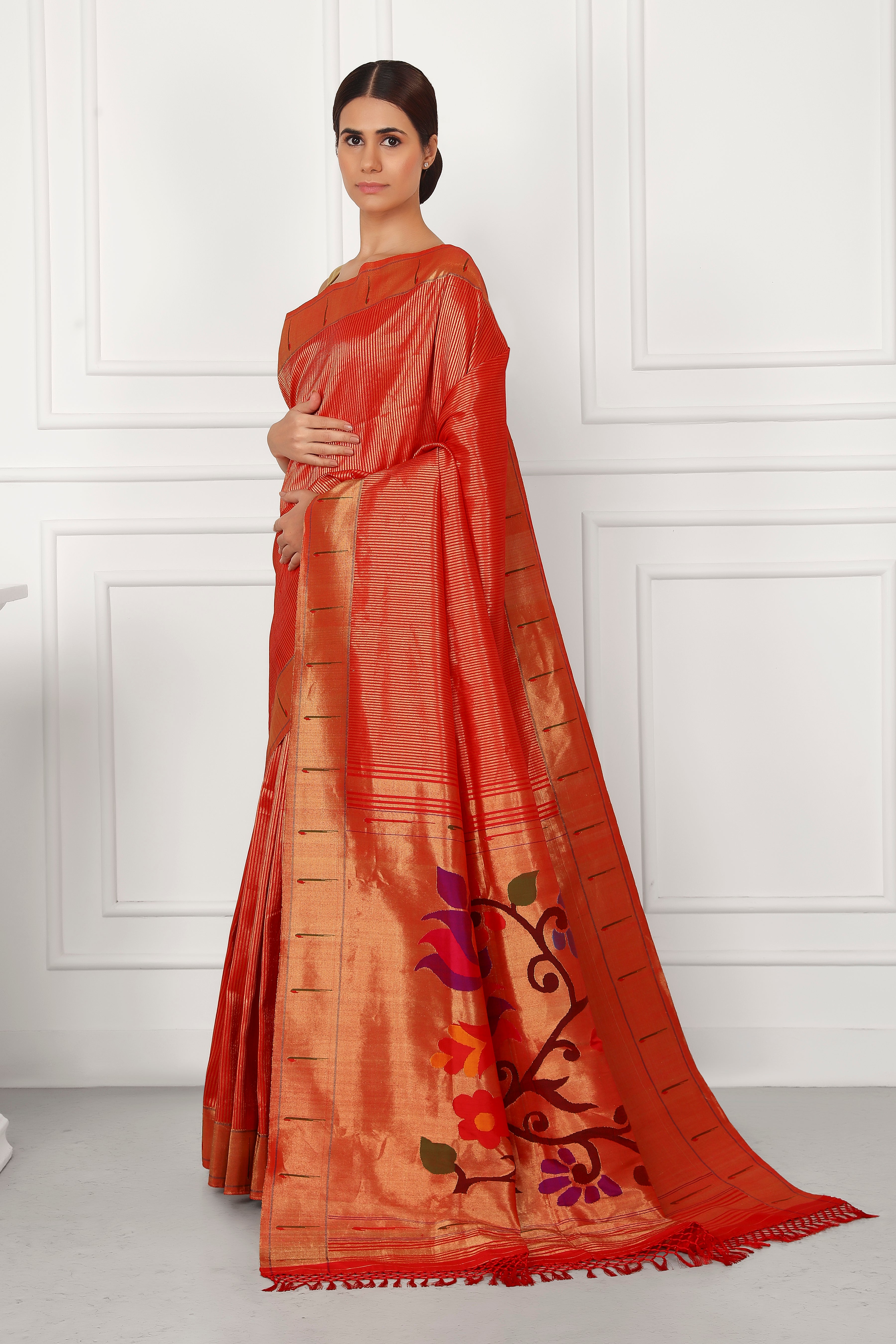 Red Paithani Single Muniya Exclusive Pallu