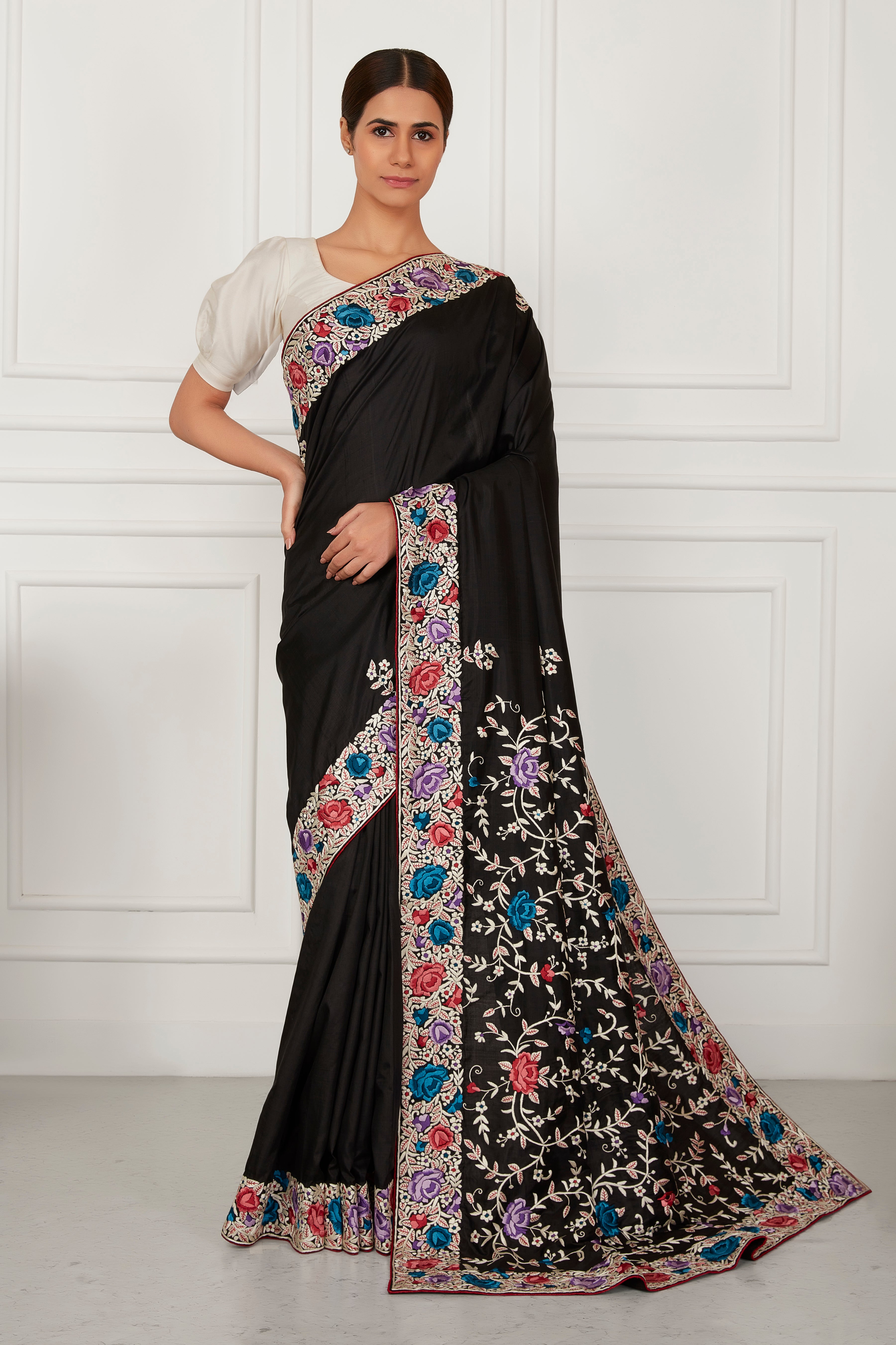 Noir Silk Parsi Ghara Elegance