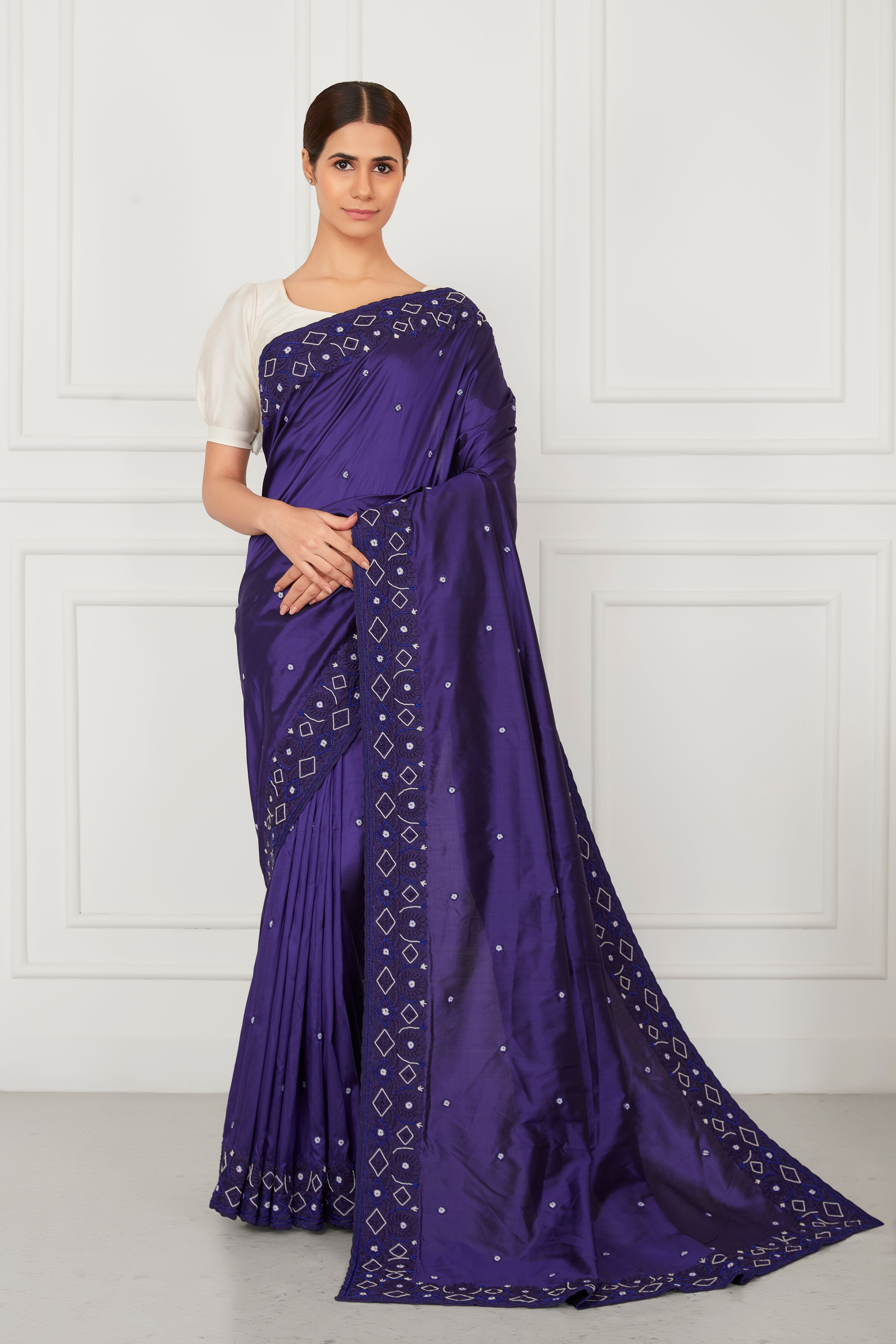 Royal Blue Spun Silk Zardosi Embellishment