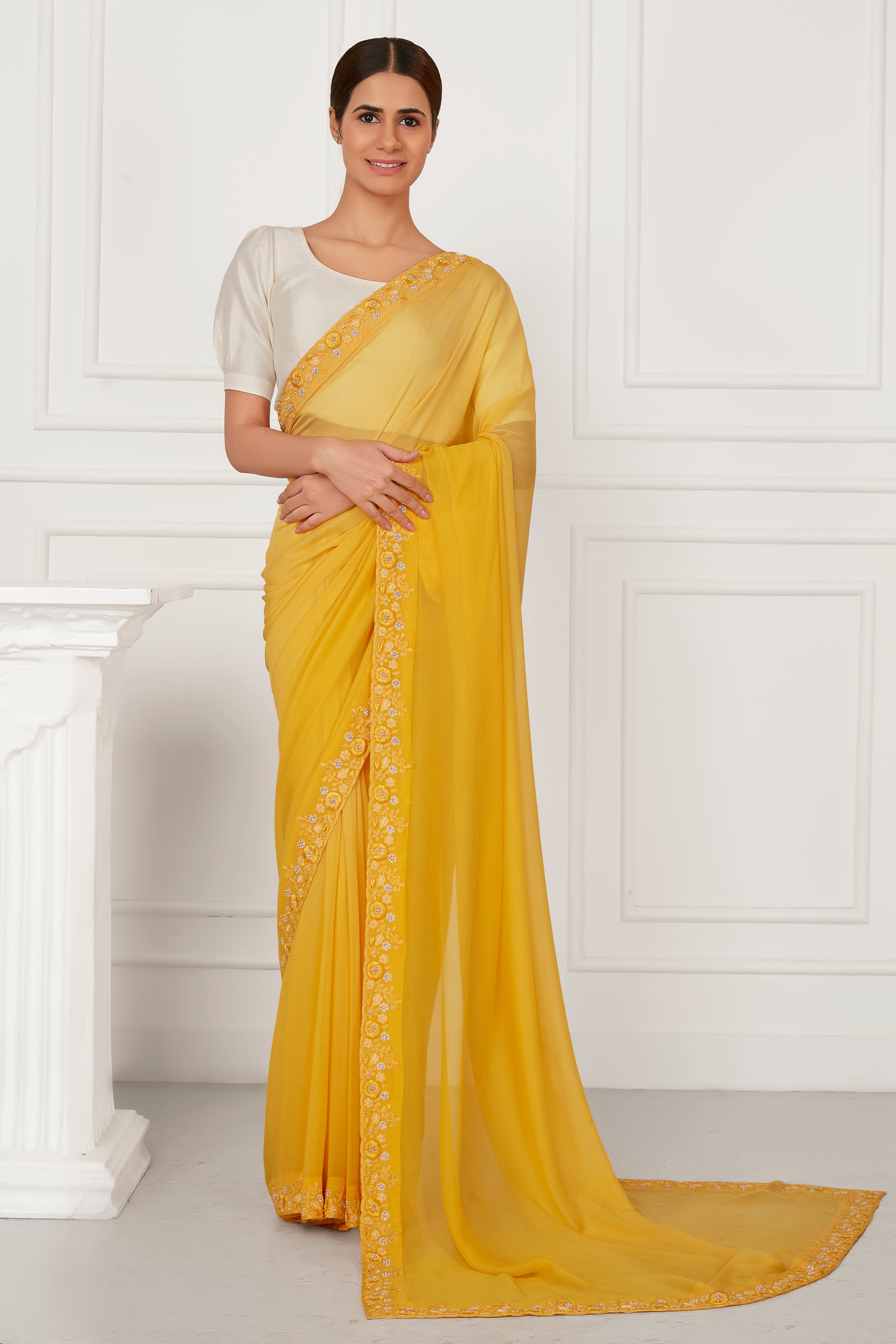 Ombre Yellow Shiffon Silk Elegance