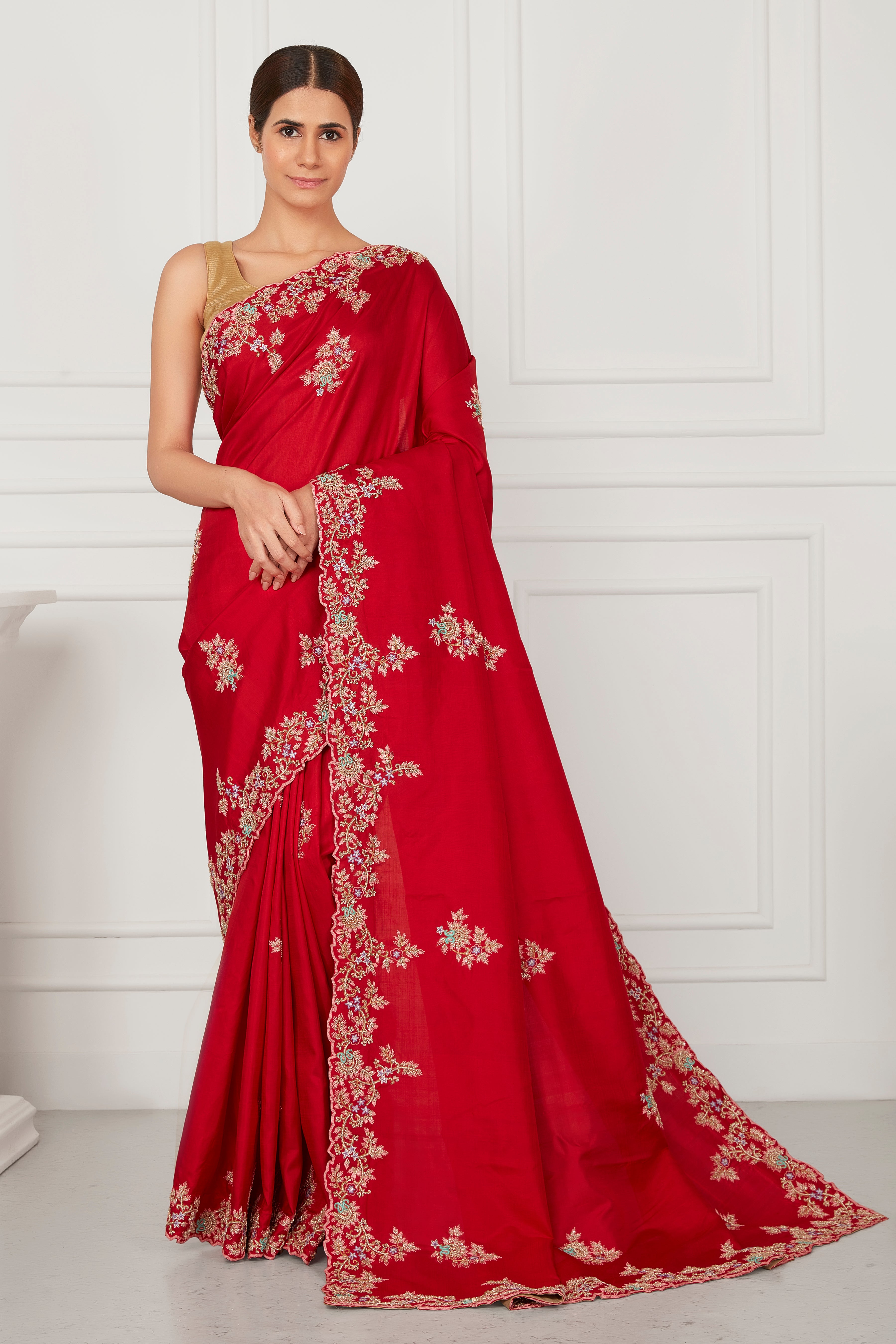 Red Kanjeevaram Zardosi Embroidery