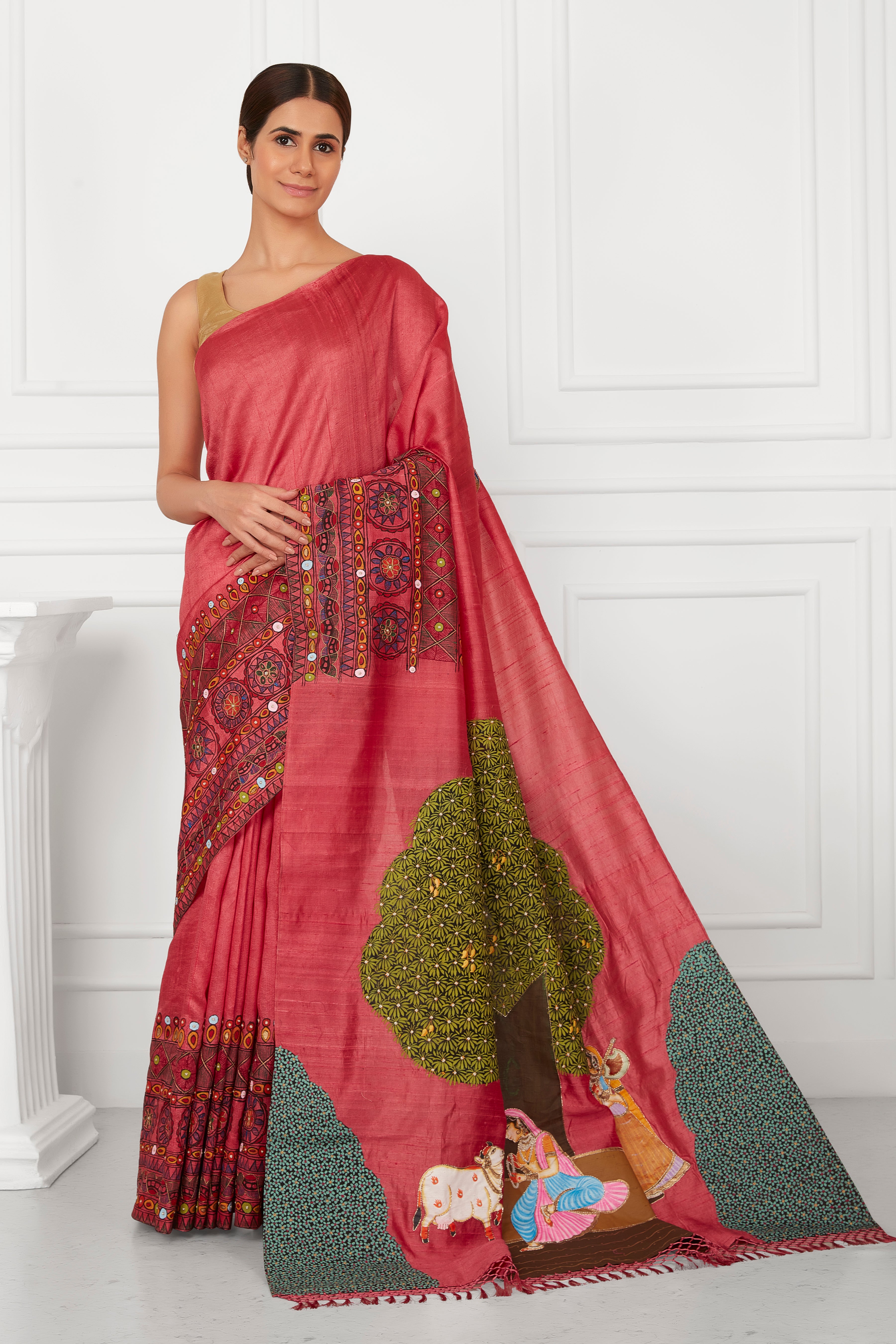 Divine Pink Pichwai Khadi Elegance