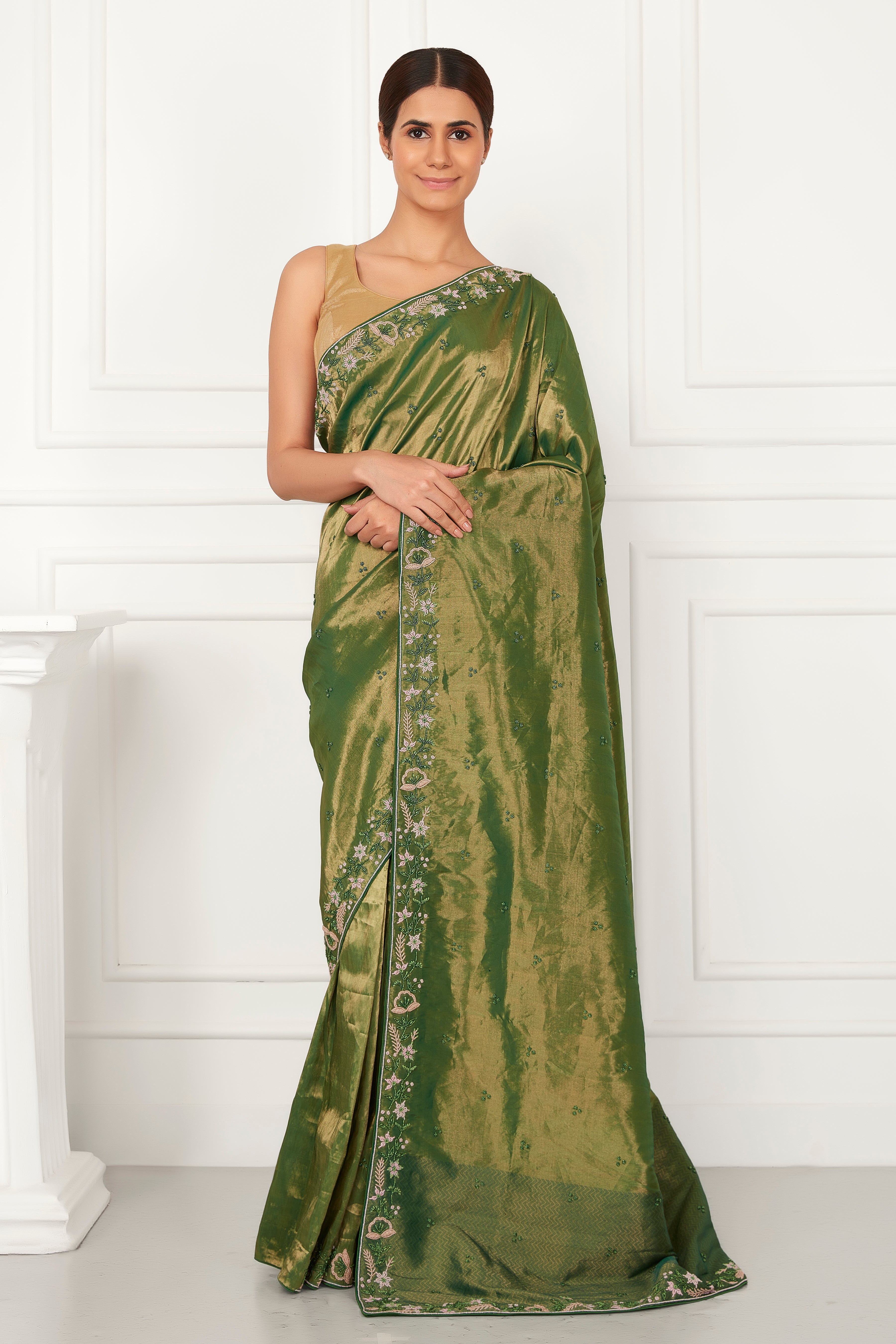 Verdant Elegance Zardosi Tissue