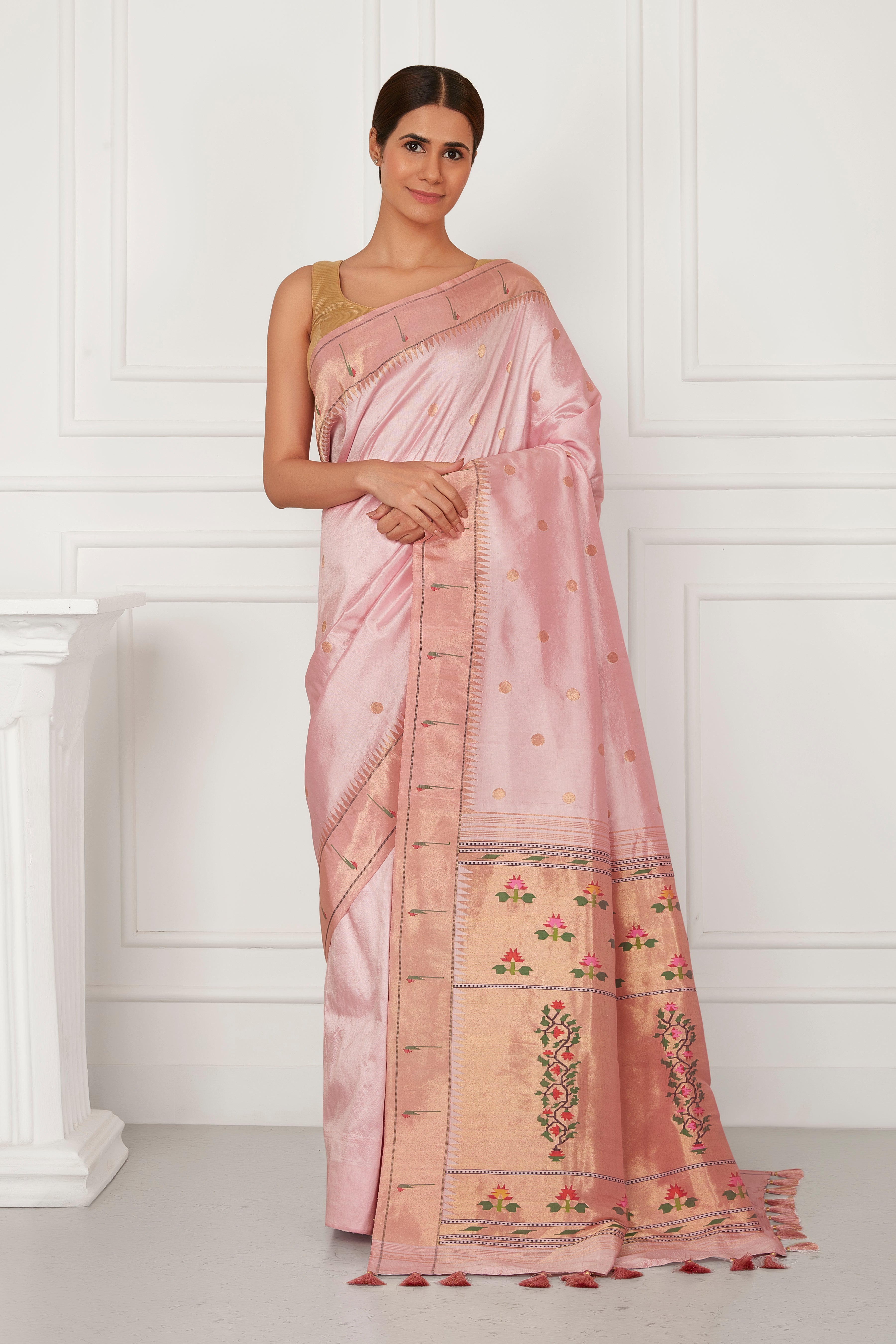 Baby Pink Paithani Muniya Brocade Zari