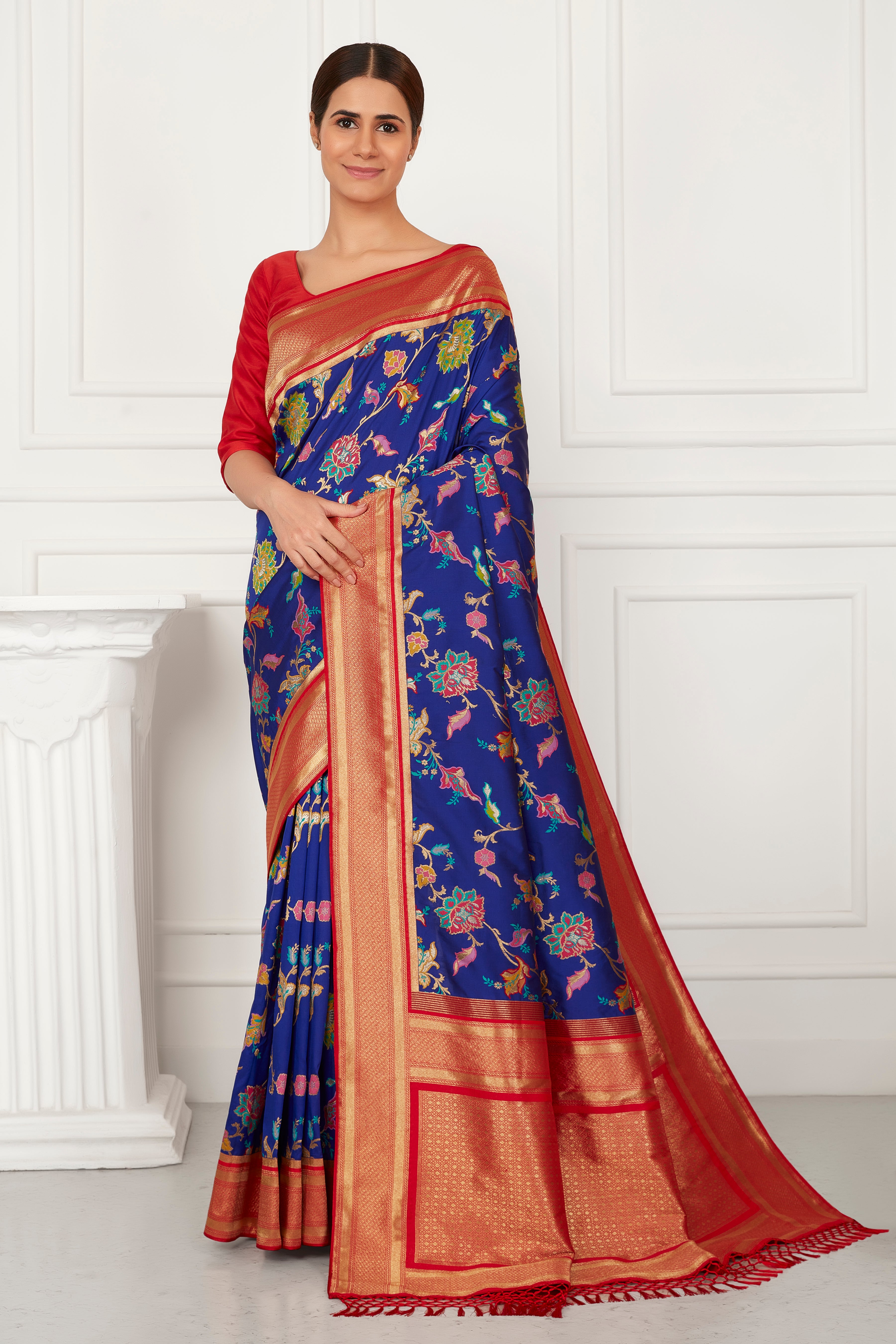 Blue Katan Silk Pachera Meena Jangla