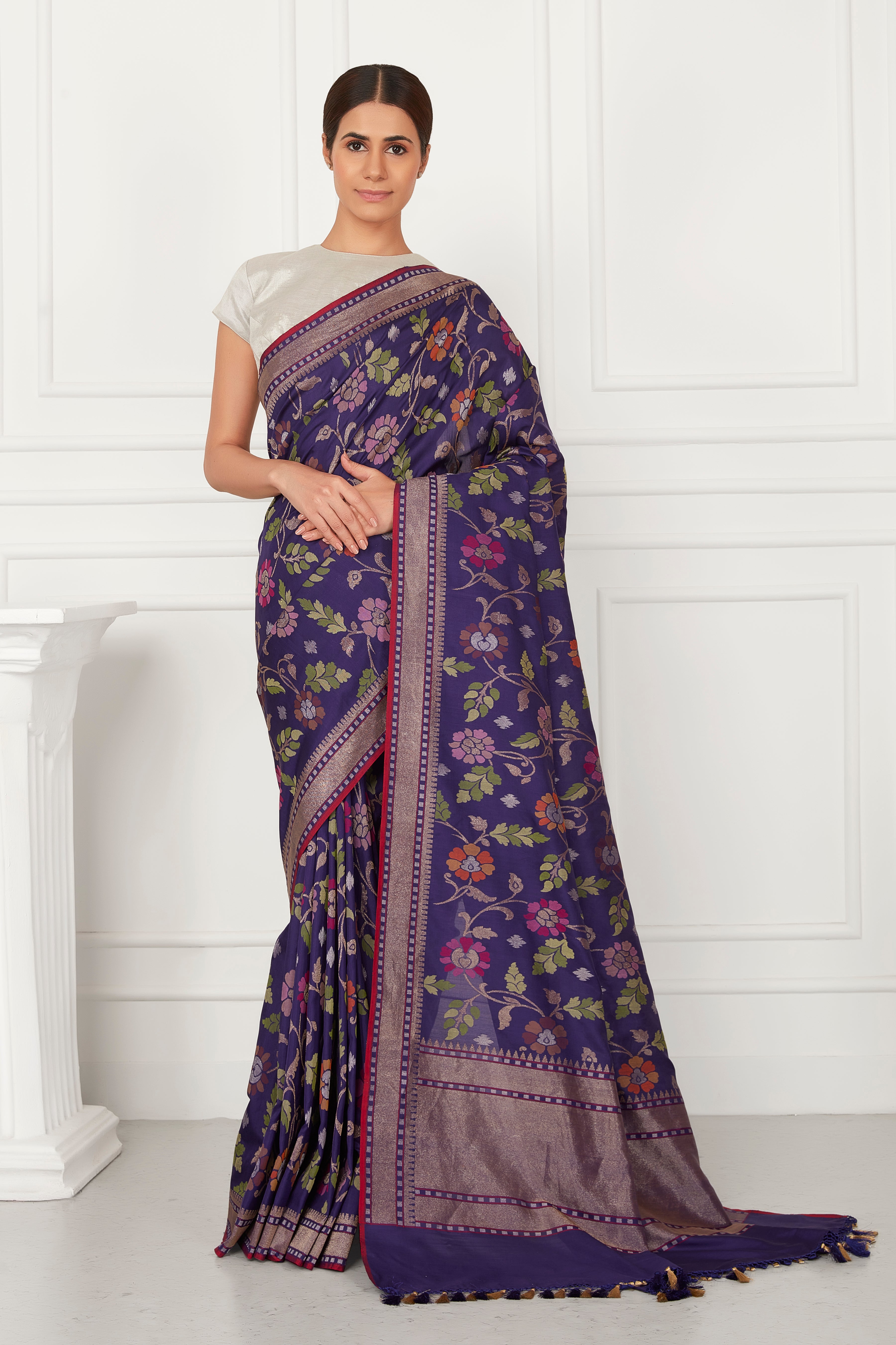 Blue Katan Silk Real Jari Elegance