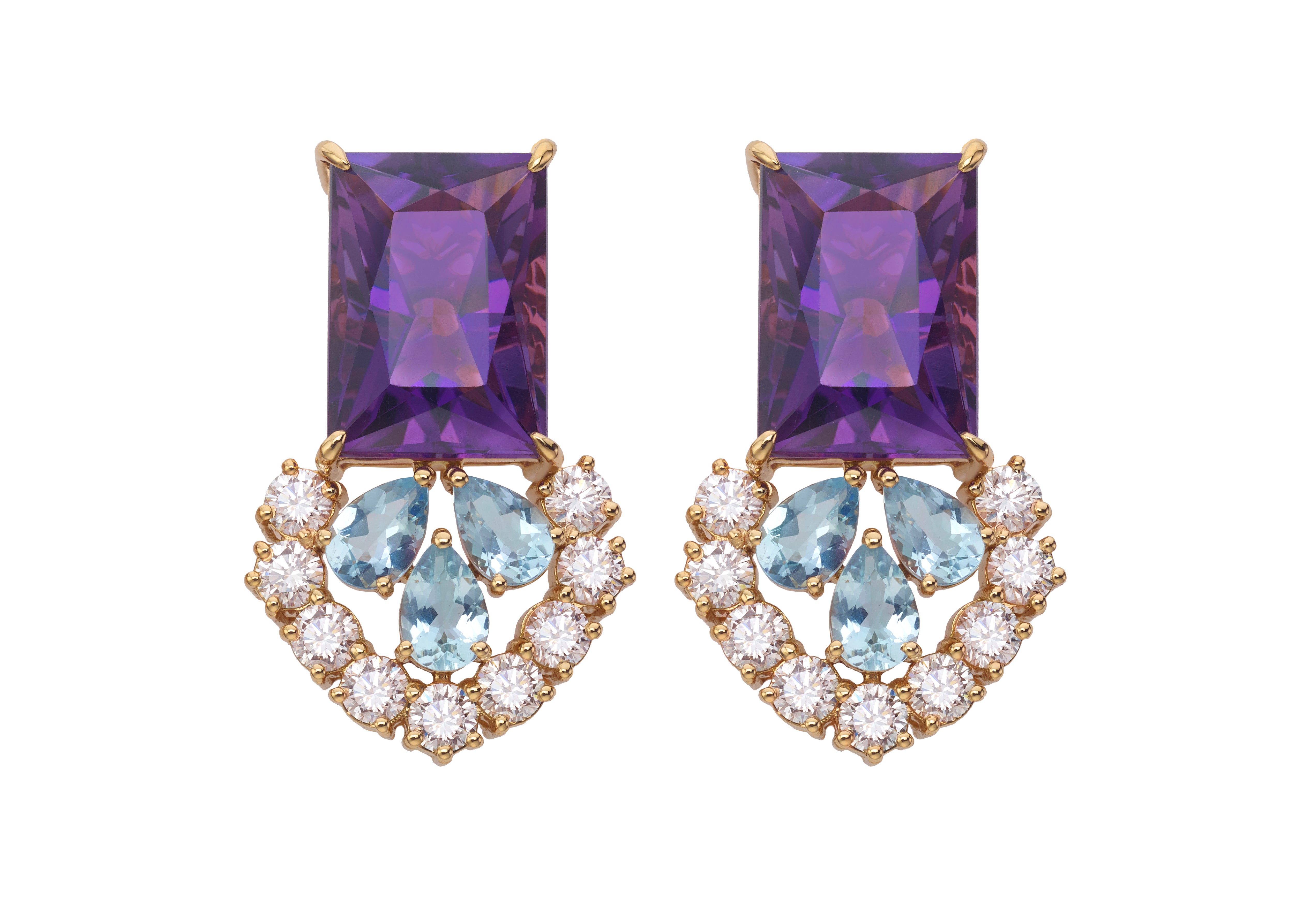 Clusters of Elegance Earrings - Amythyst and Aquamarine