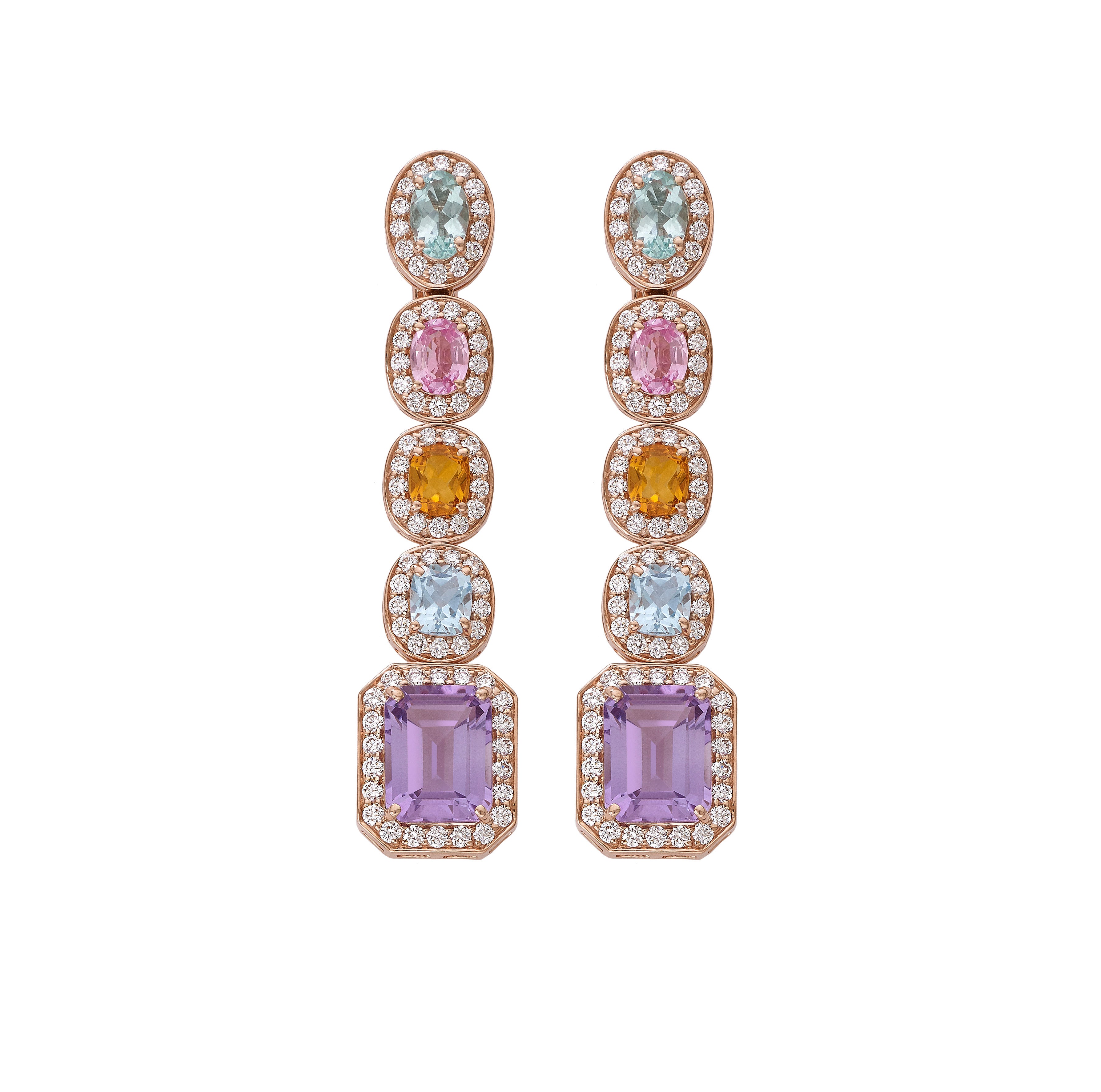 18k Rose Gold Multi-Gemstone Drop Earrings