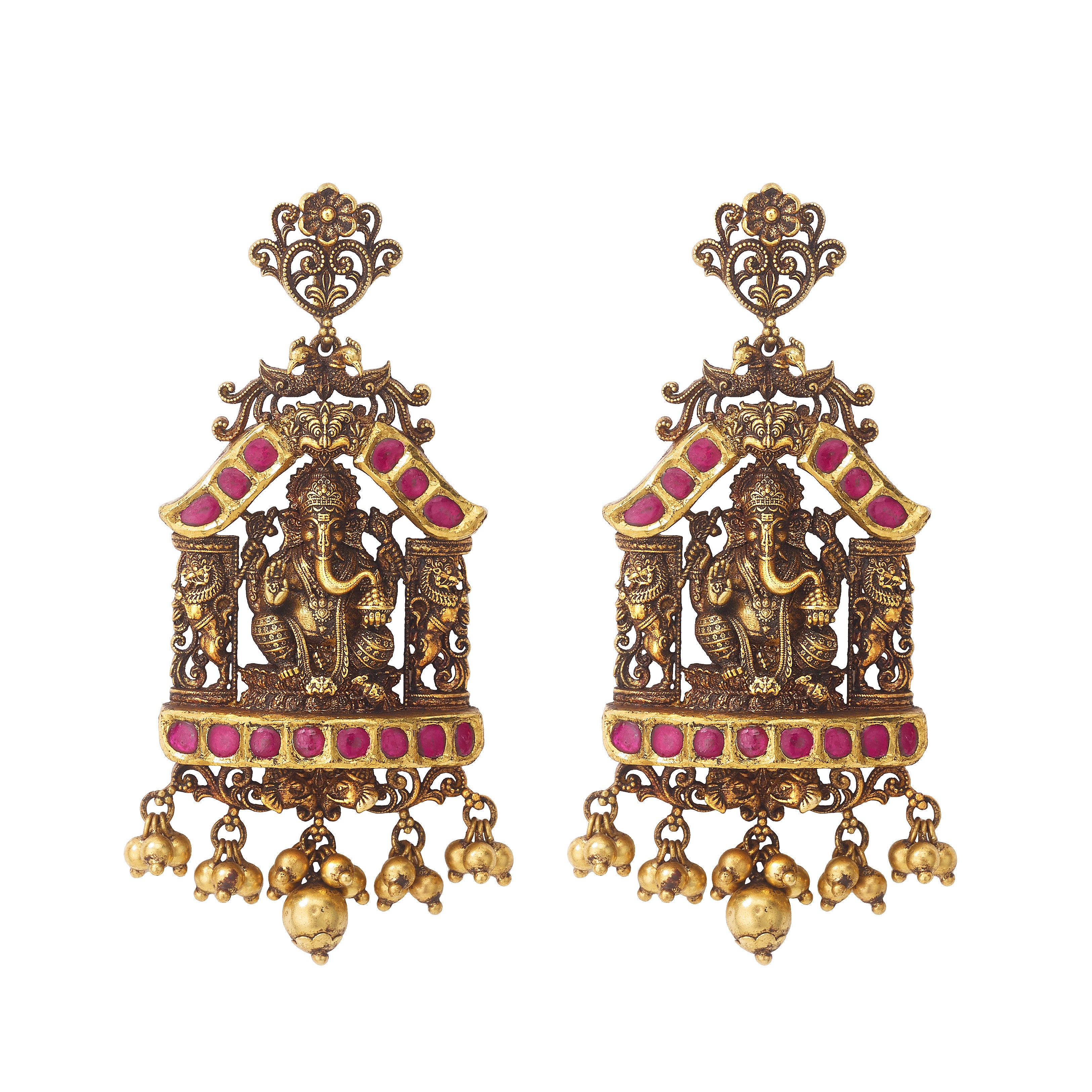 22k Gold Ganesha Earrings with Rubies