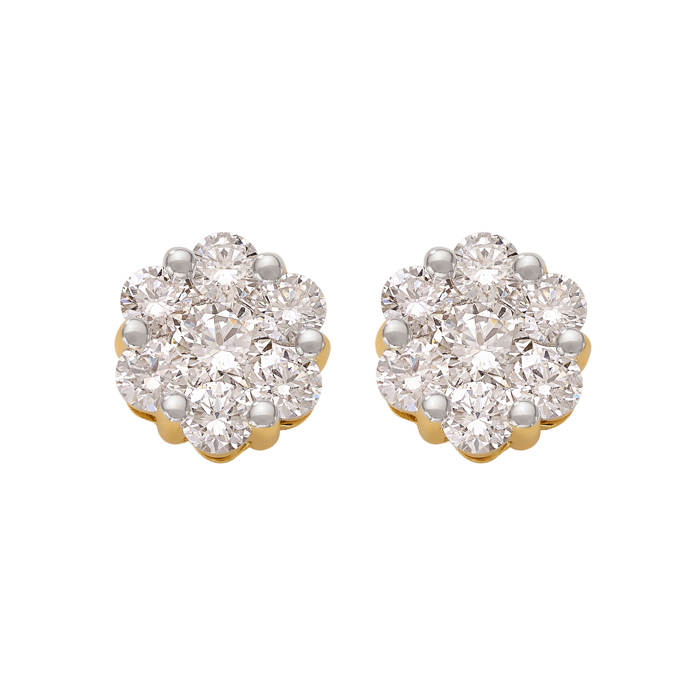 Flower-Set Stud Earrings - Yellow Gold