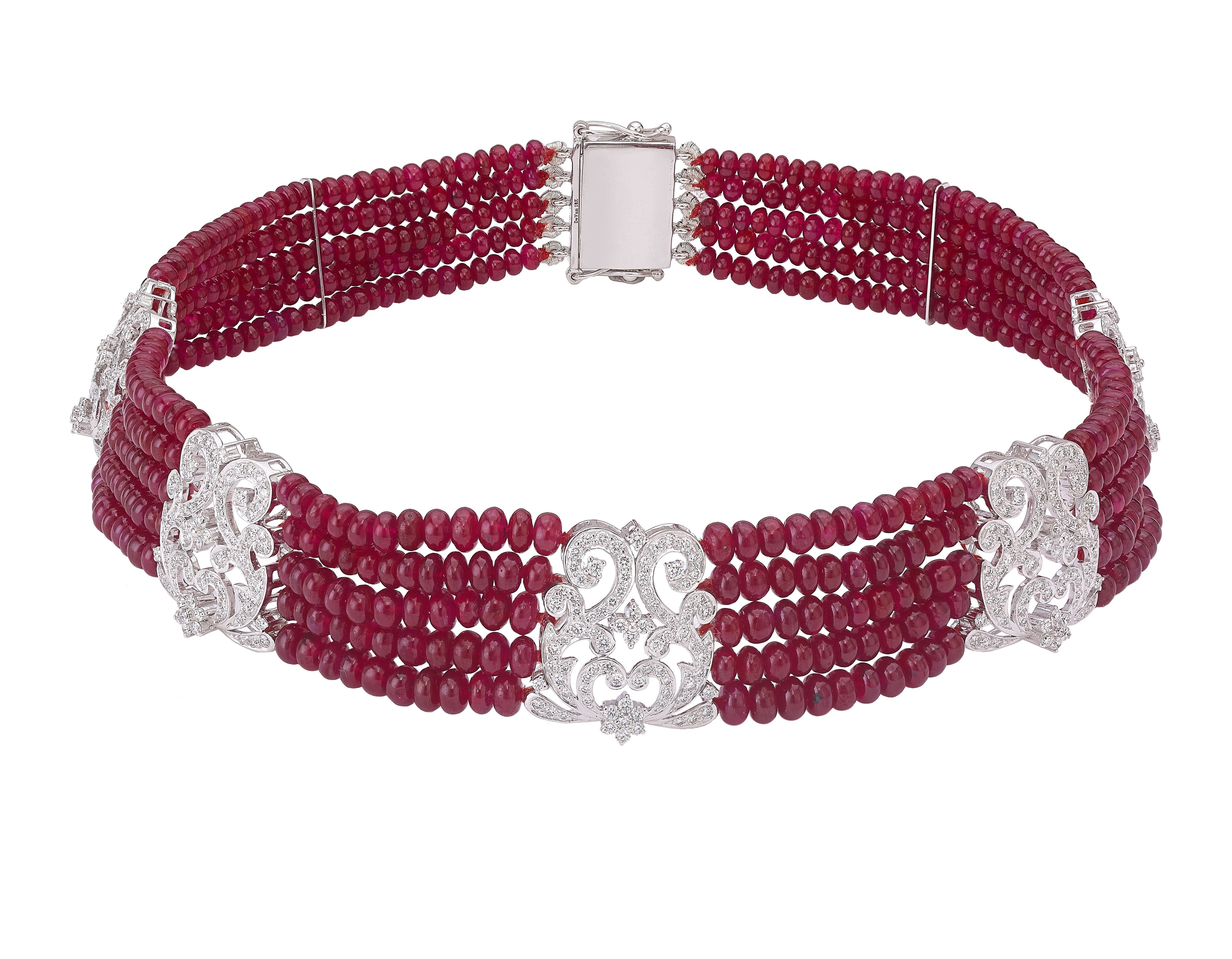 Rows of Rubies Choker Necklace House of Devam