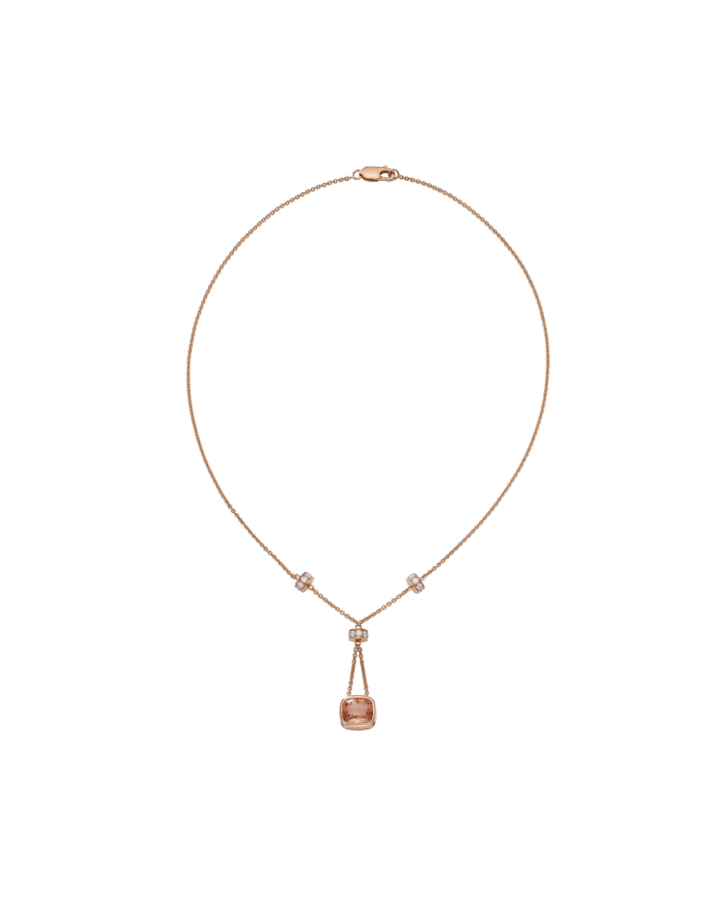 18k Rose Gold Pendant Necklace with Pink Tourmaline & White Diamonds House of Devam