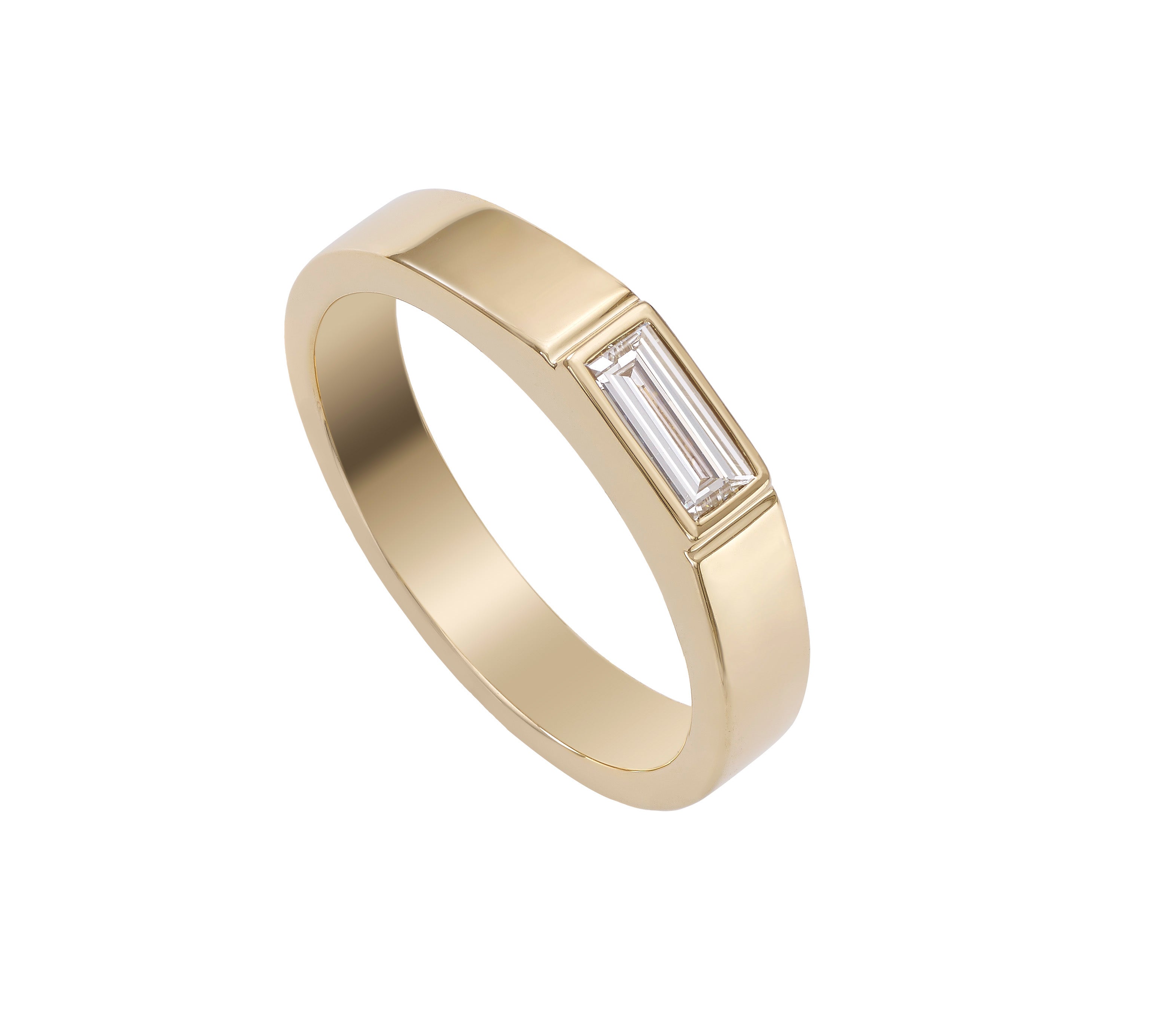 Baugette-cut Diamond Ring - Yellow Gold