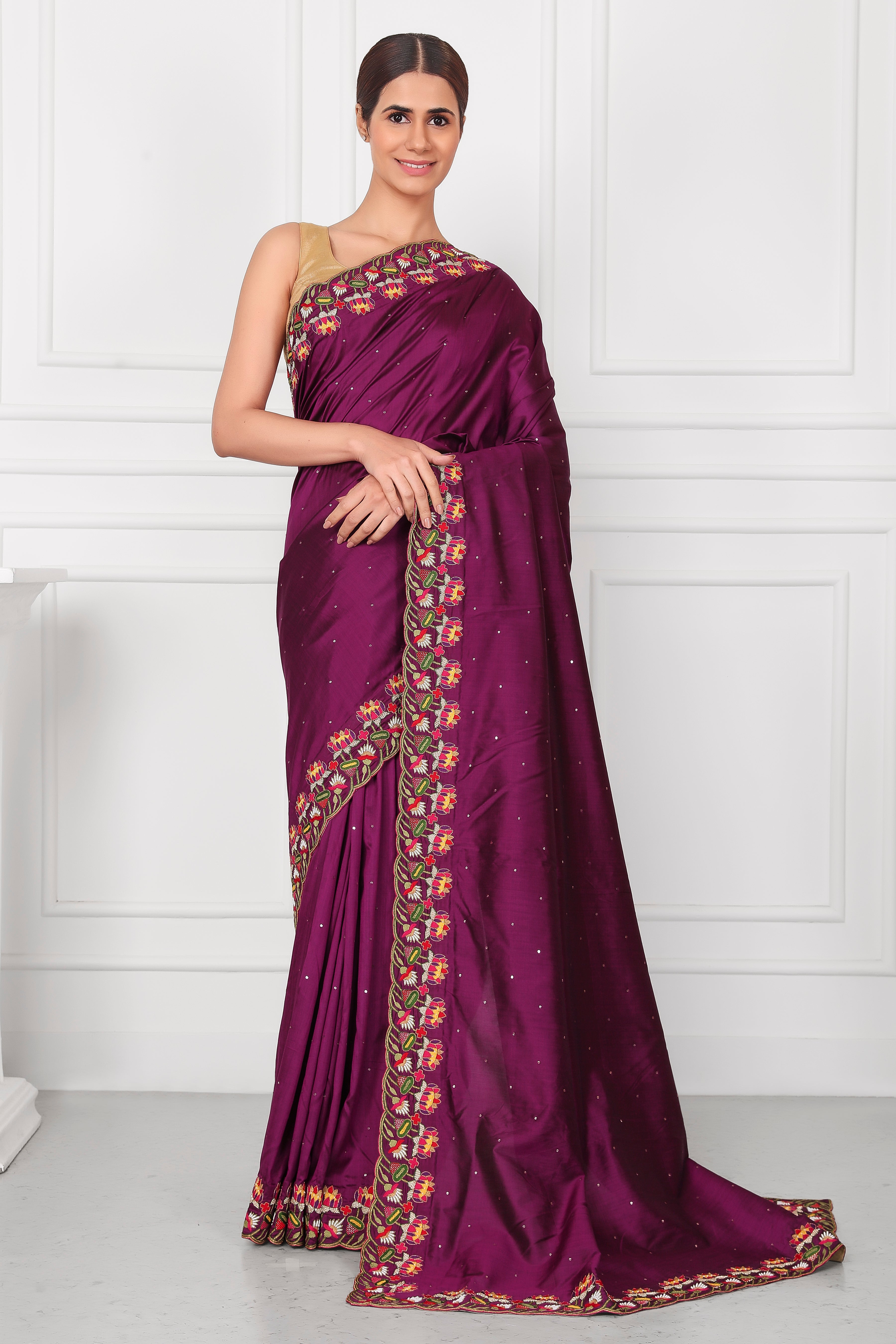 Dark Purple Spun Silk Paithani Fusion
