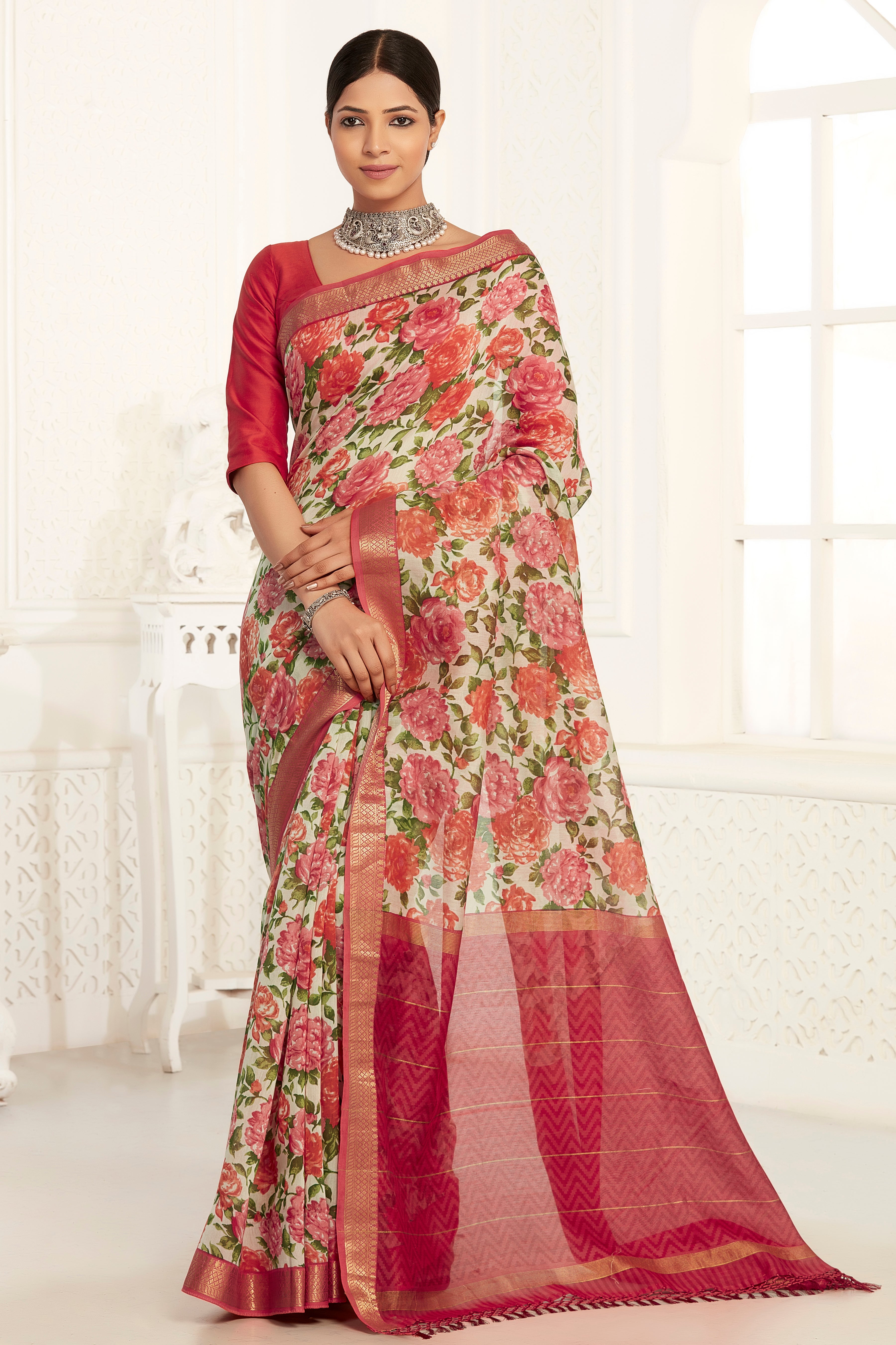 Eternal Bloom Silk Chanderi