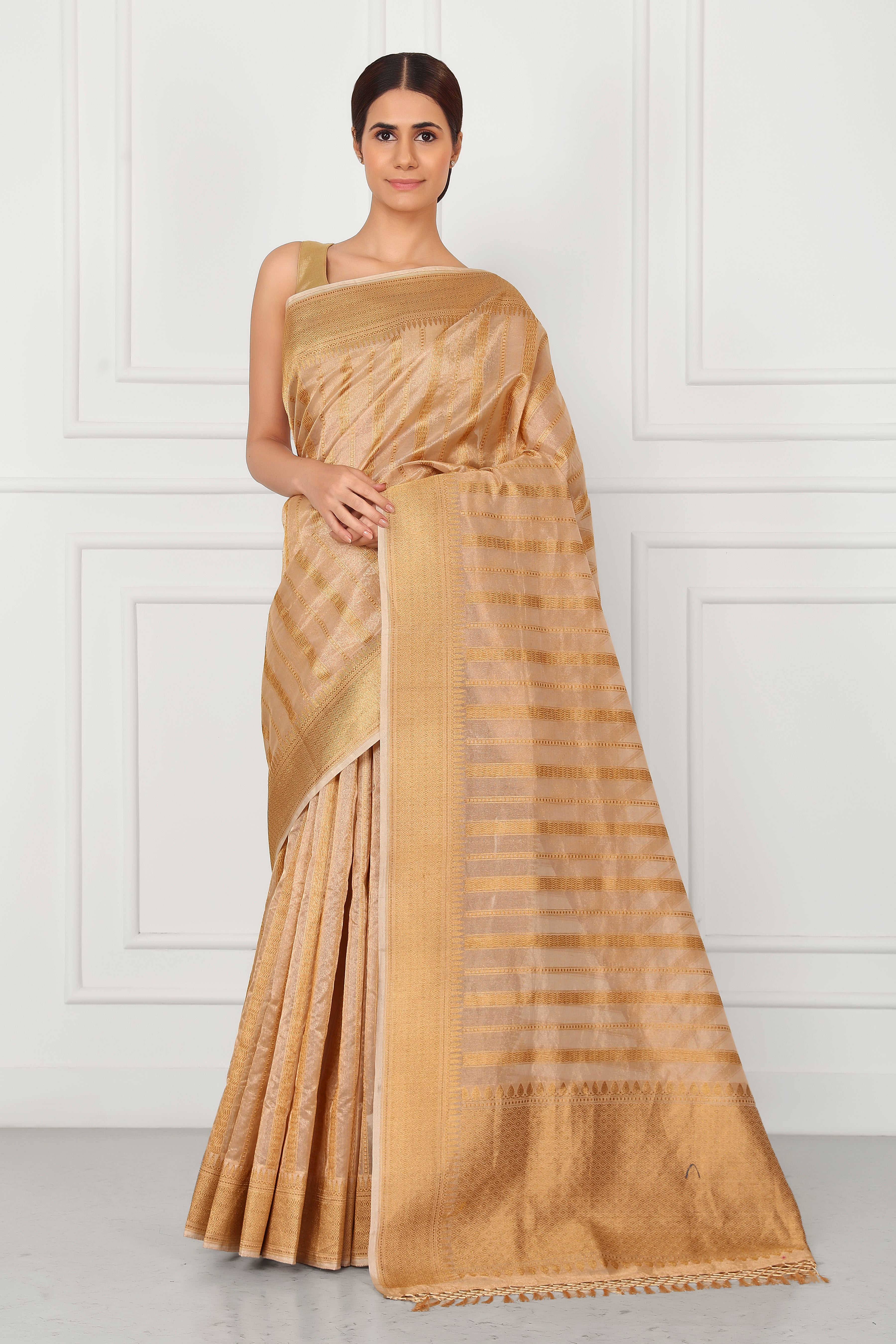 Golden Kora Tissue Banarasi Striped Weave