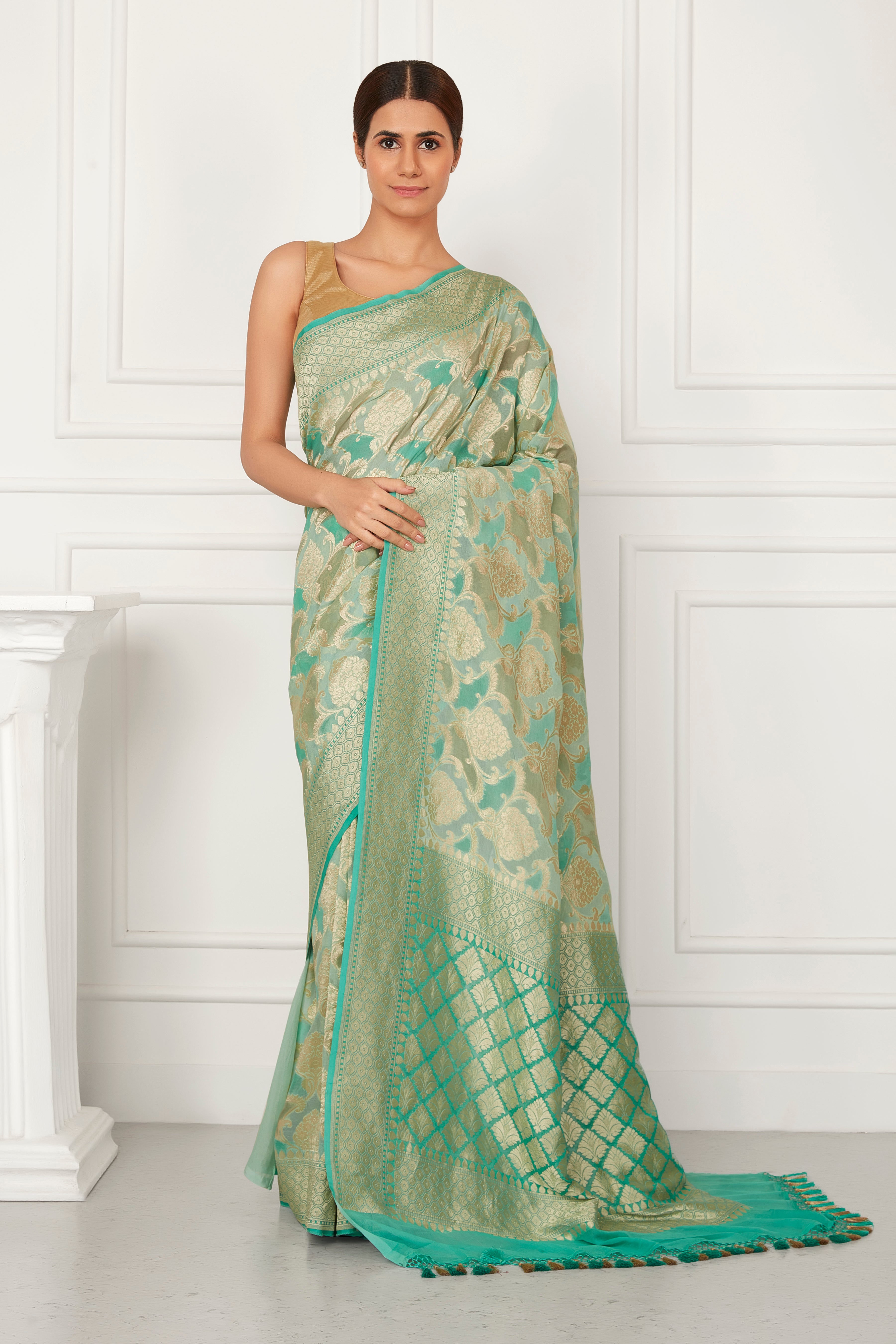 Green Khaddi Rangkat Handloom Silk