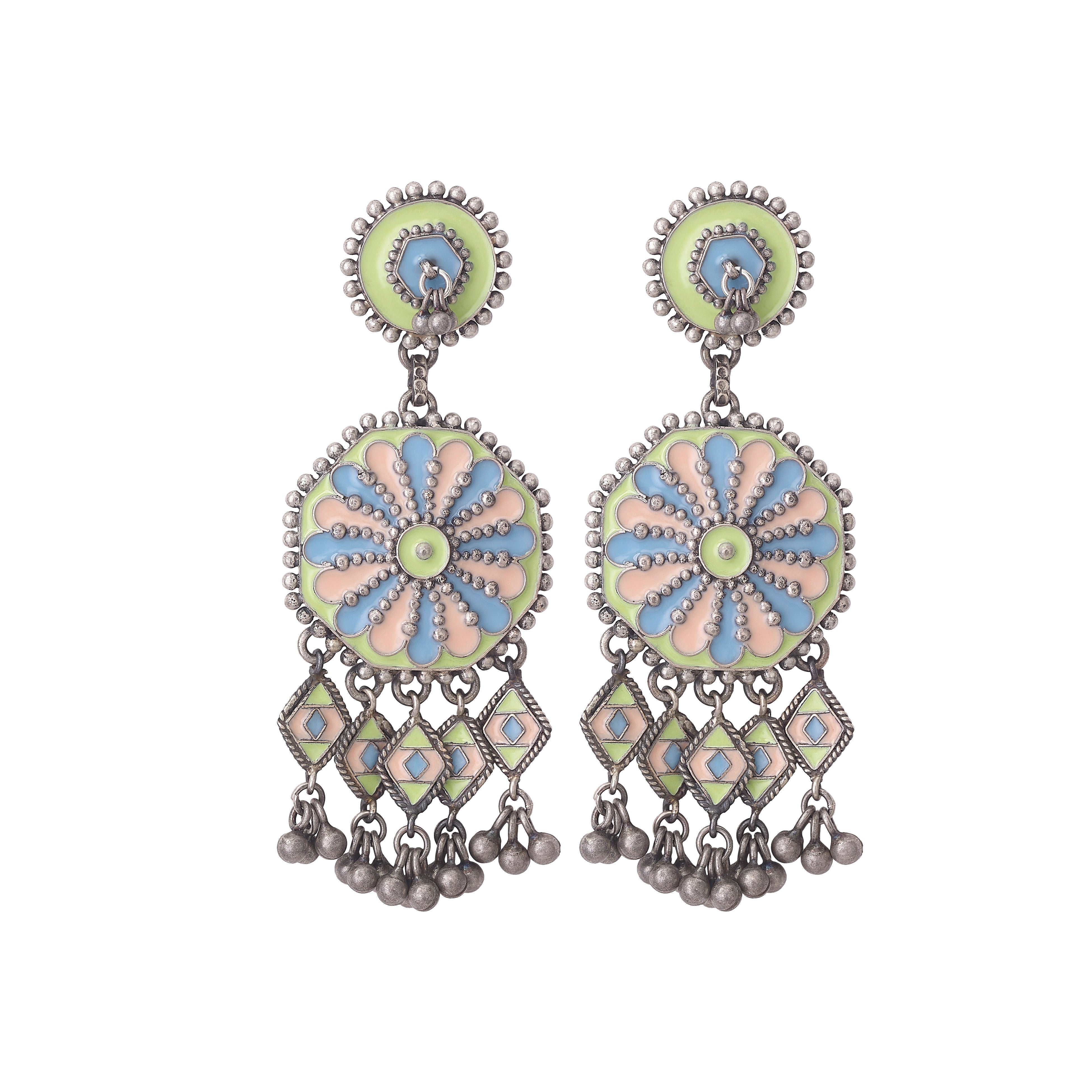 Light Green Enamel Sterling Silver Earrings