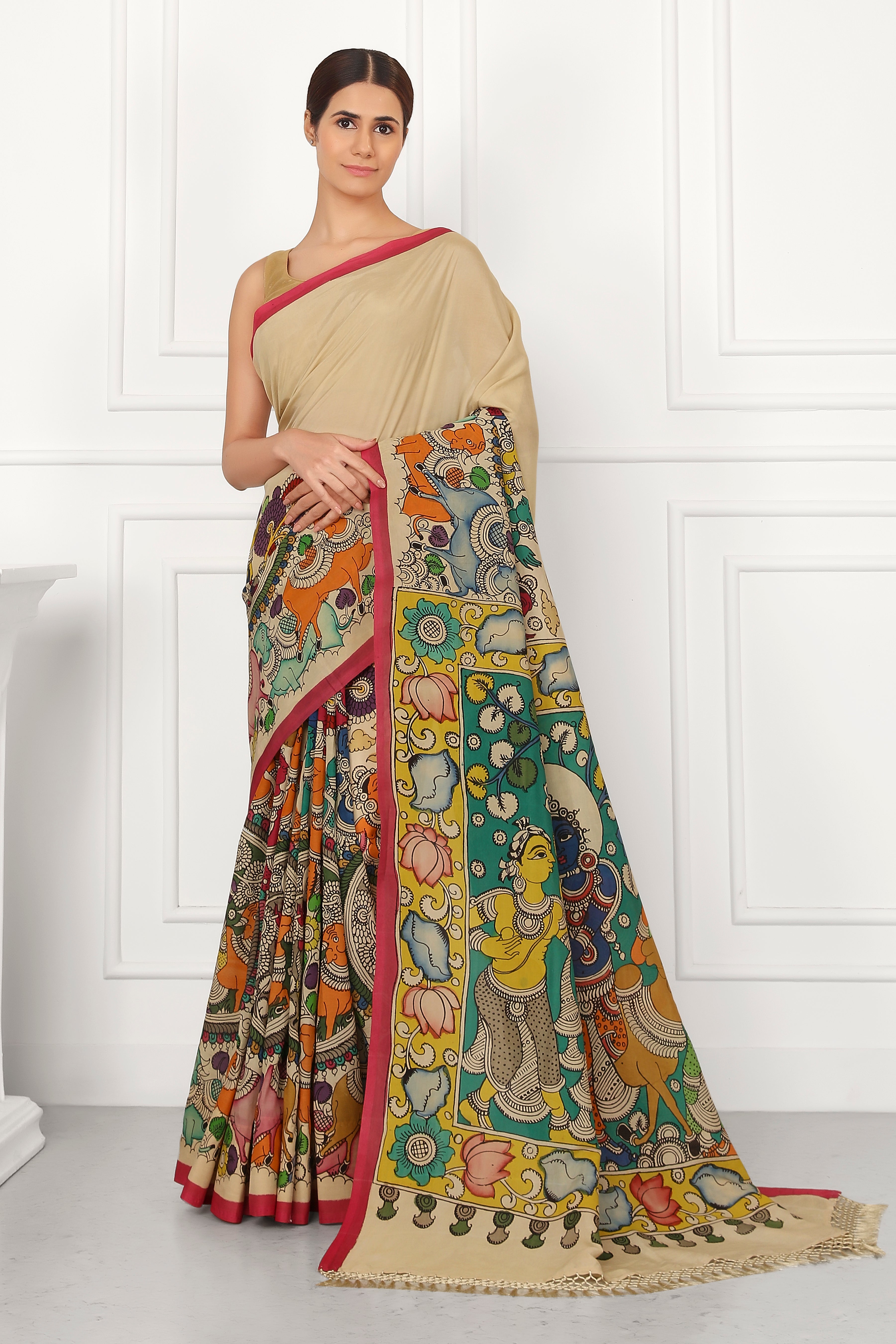 Offwhite Bangalori Kalamkari Hand-Painted Silk