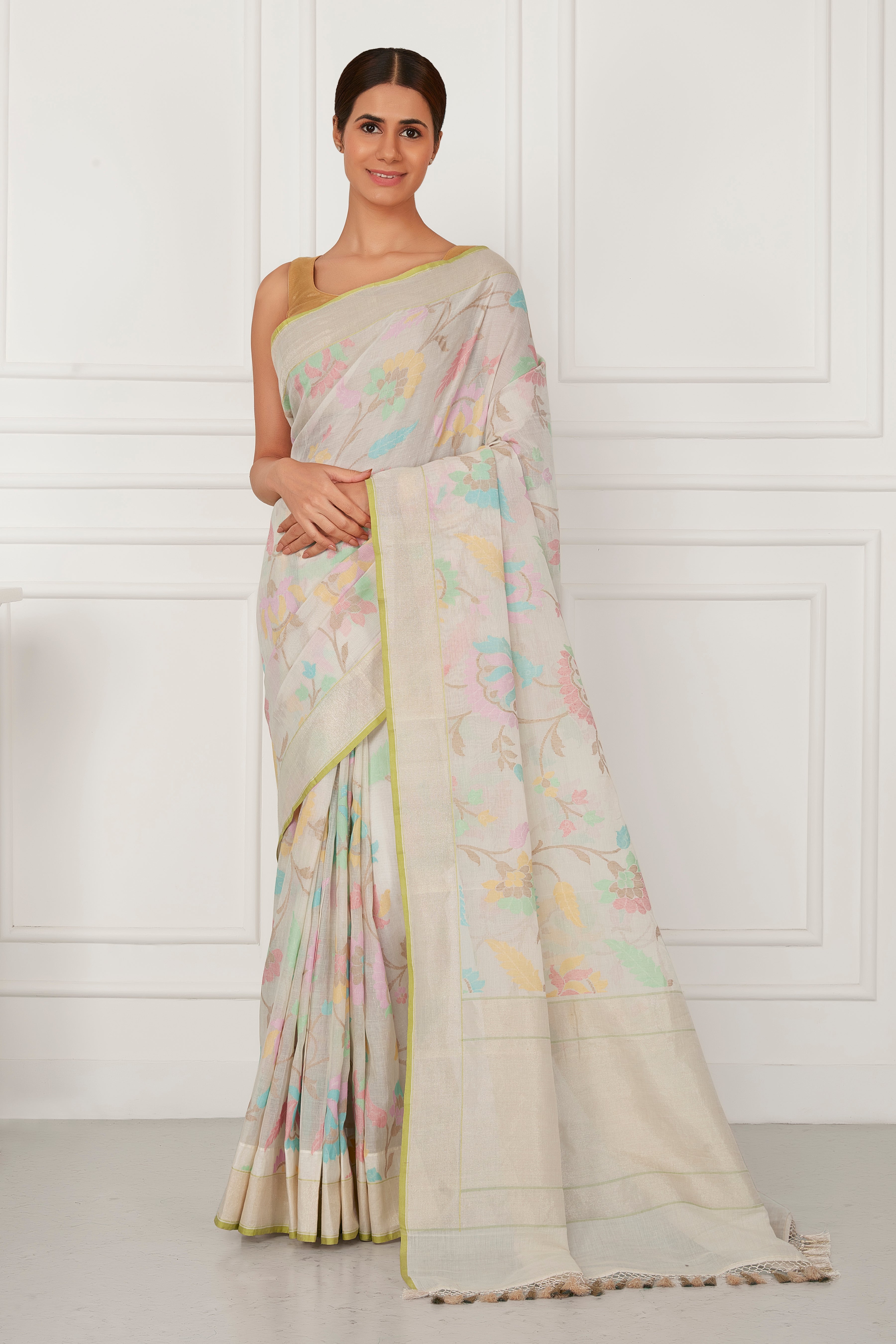 Offwhite Cotton Jamdani Real Jari Handloom