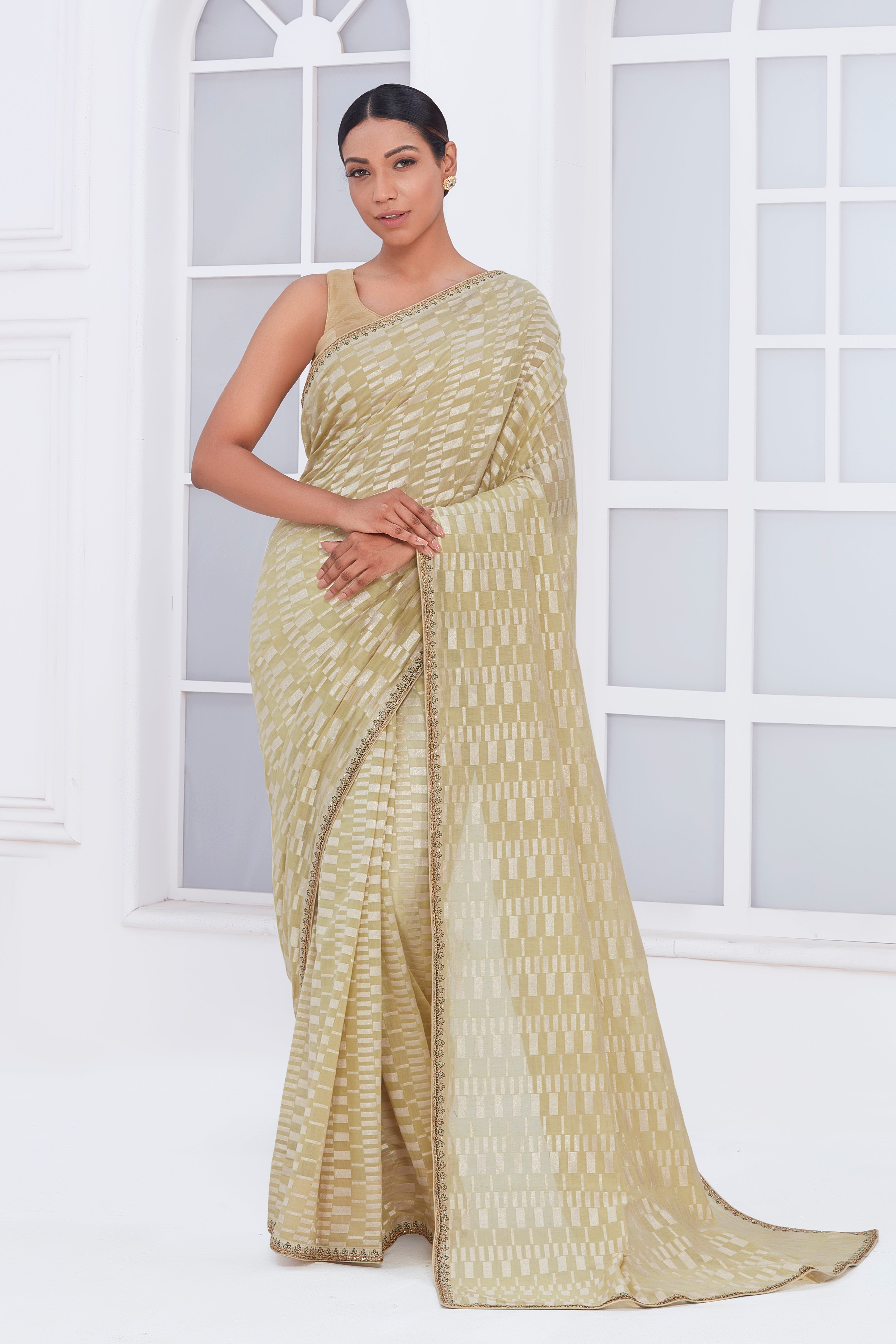 Pristine Pista Green Cotton Saree