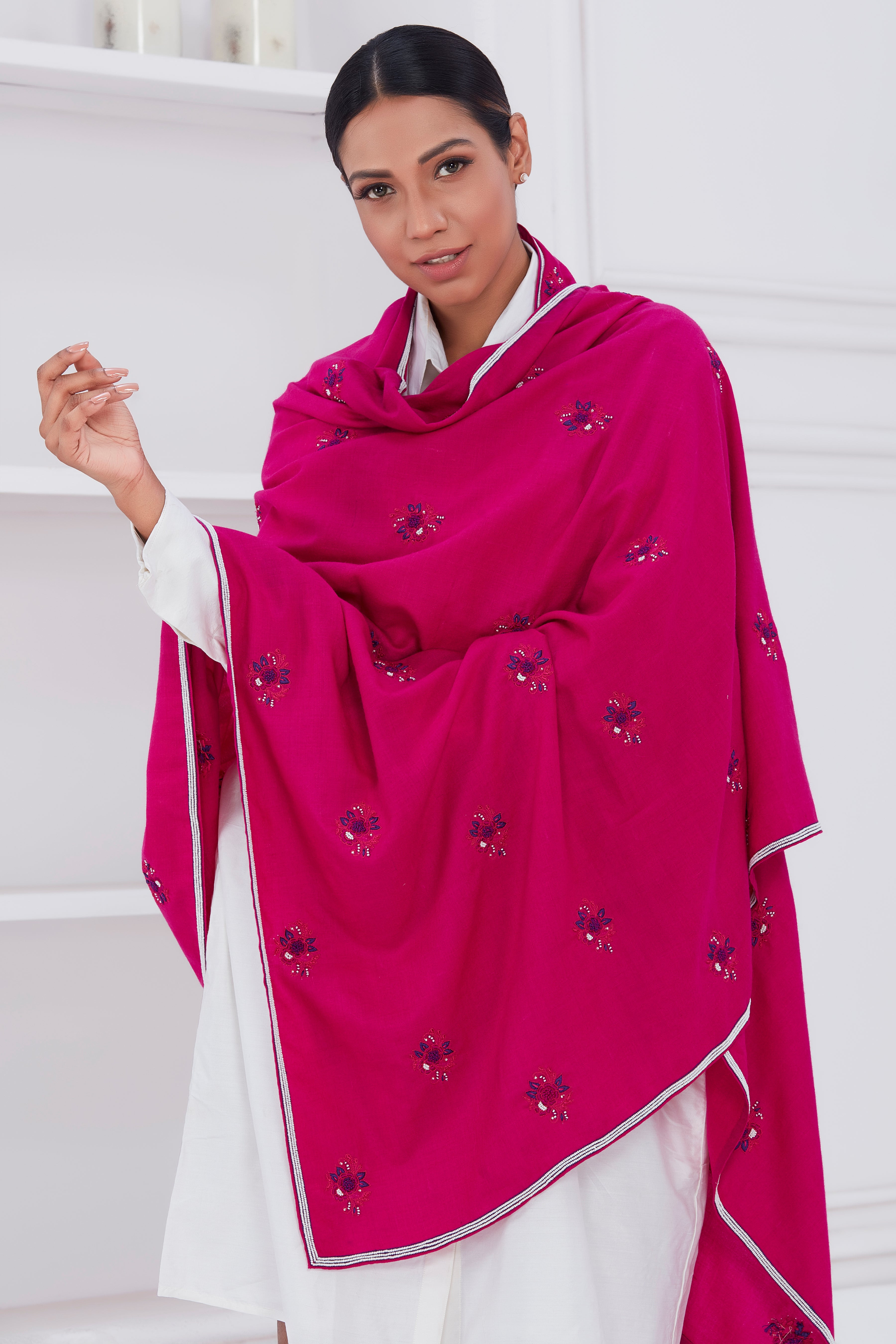 Raspberry Rhapsody Handwoven Shawl Devam