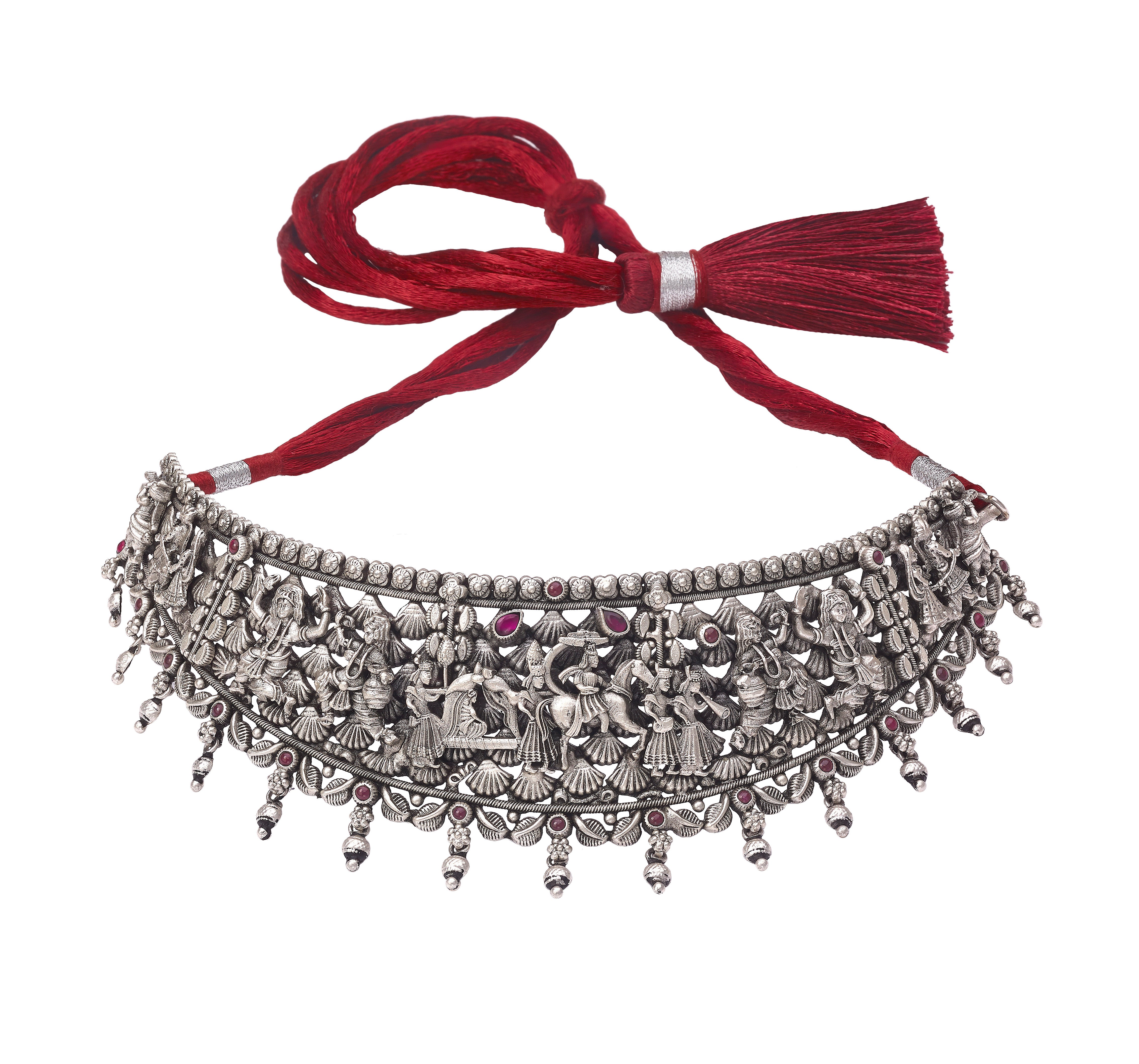 Silver Handcrafted Necklace with Purple Stones Devam