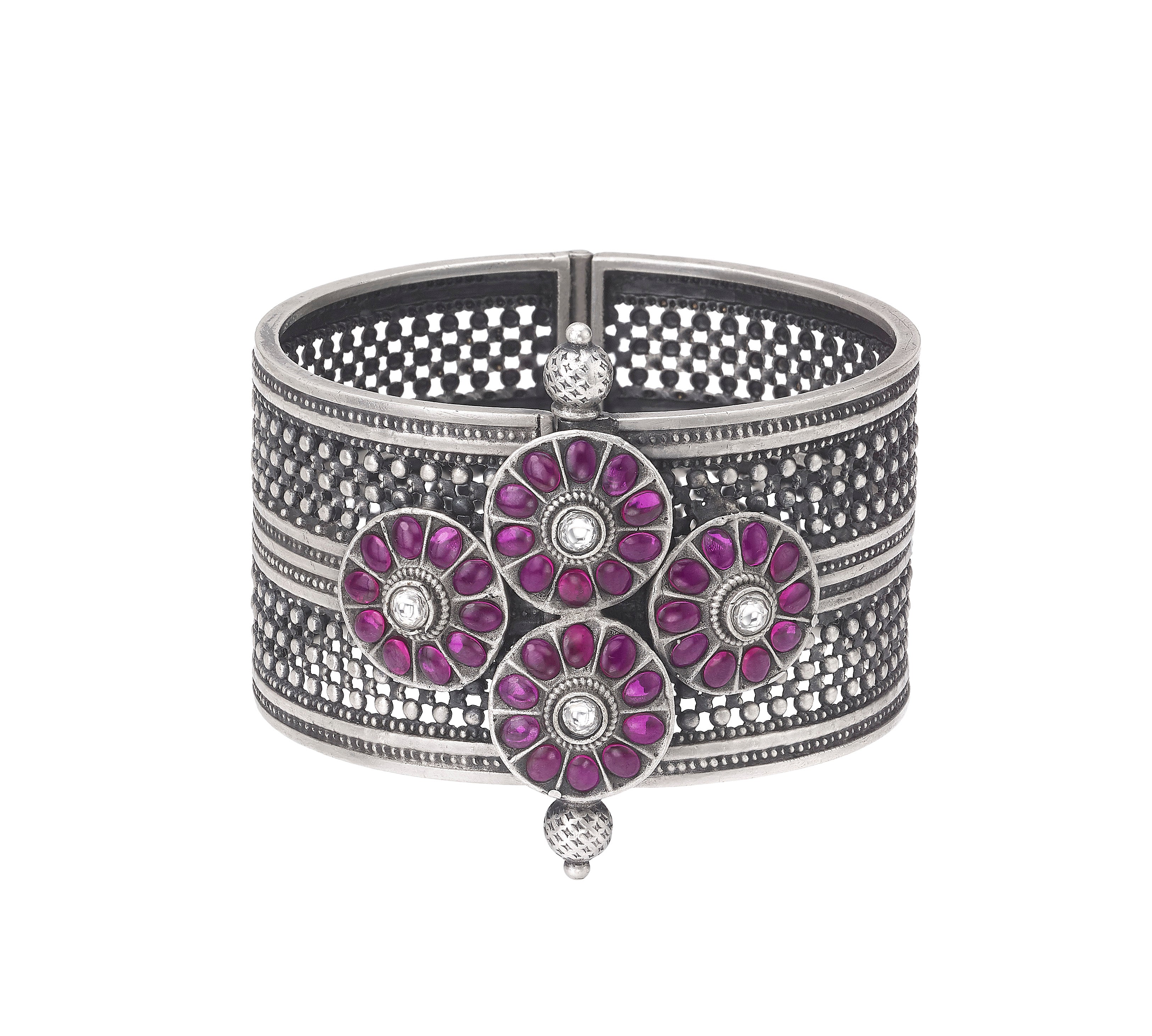 Sterling Silver Bangle with Floral Motifs Devam