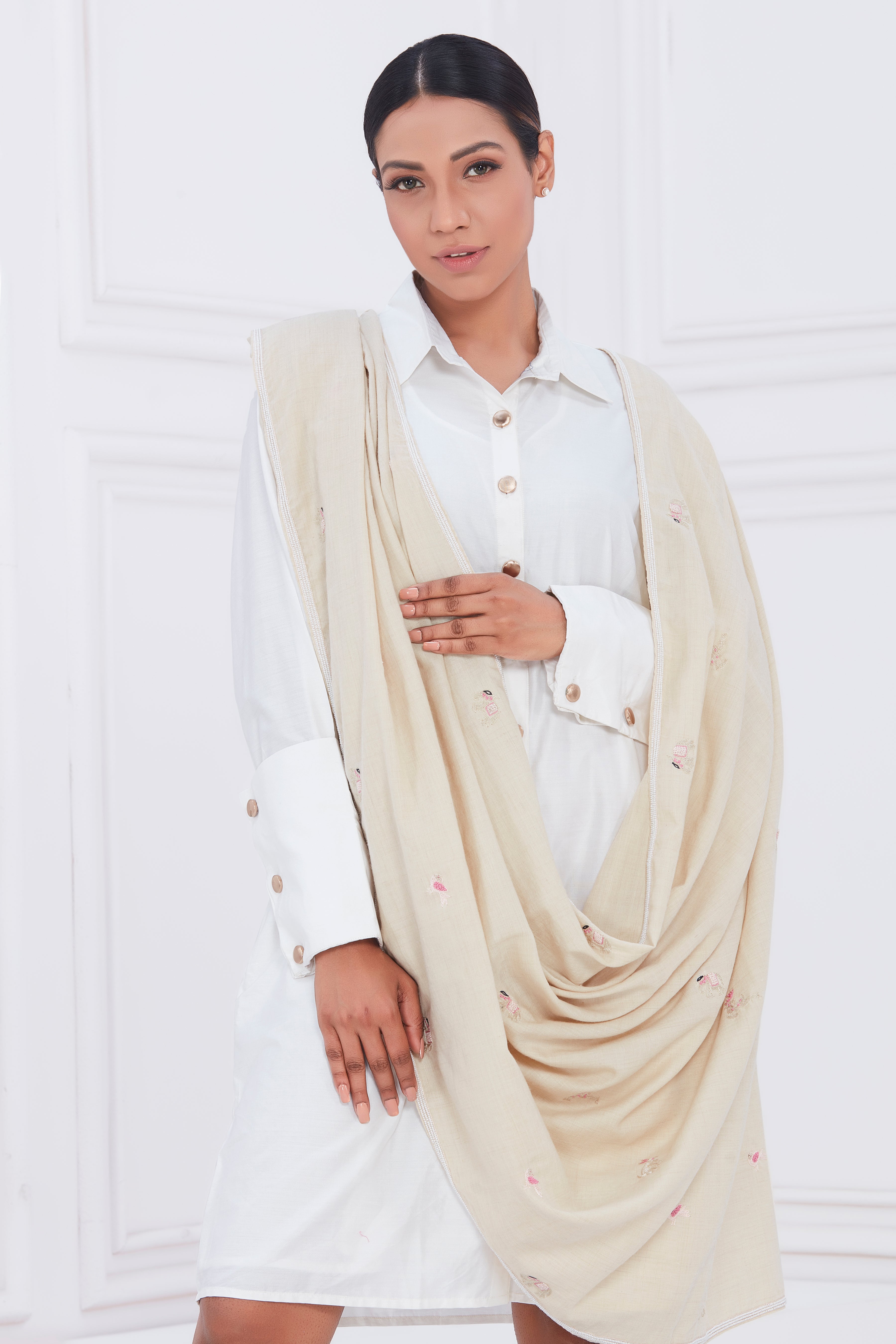 Ivory Elegance Handwoven Shawl