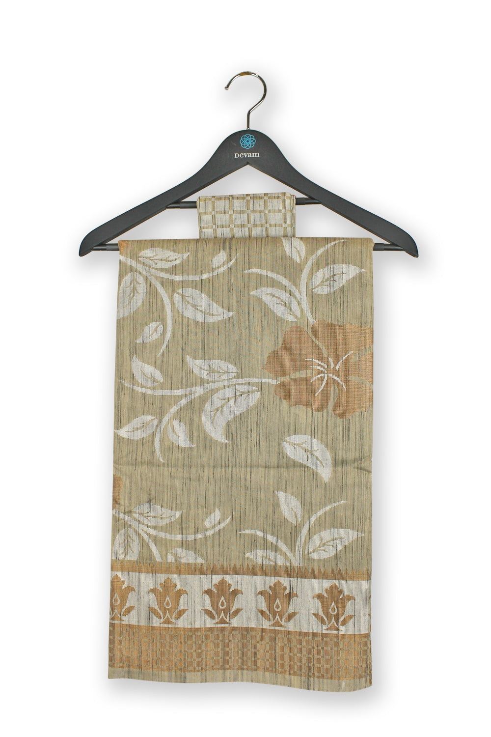 Beige Dupion Large Floral Handloom Silk Banarasi Saree Devam