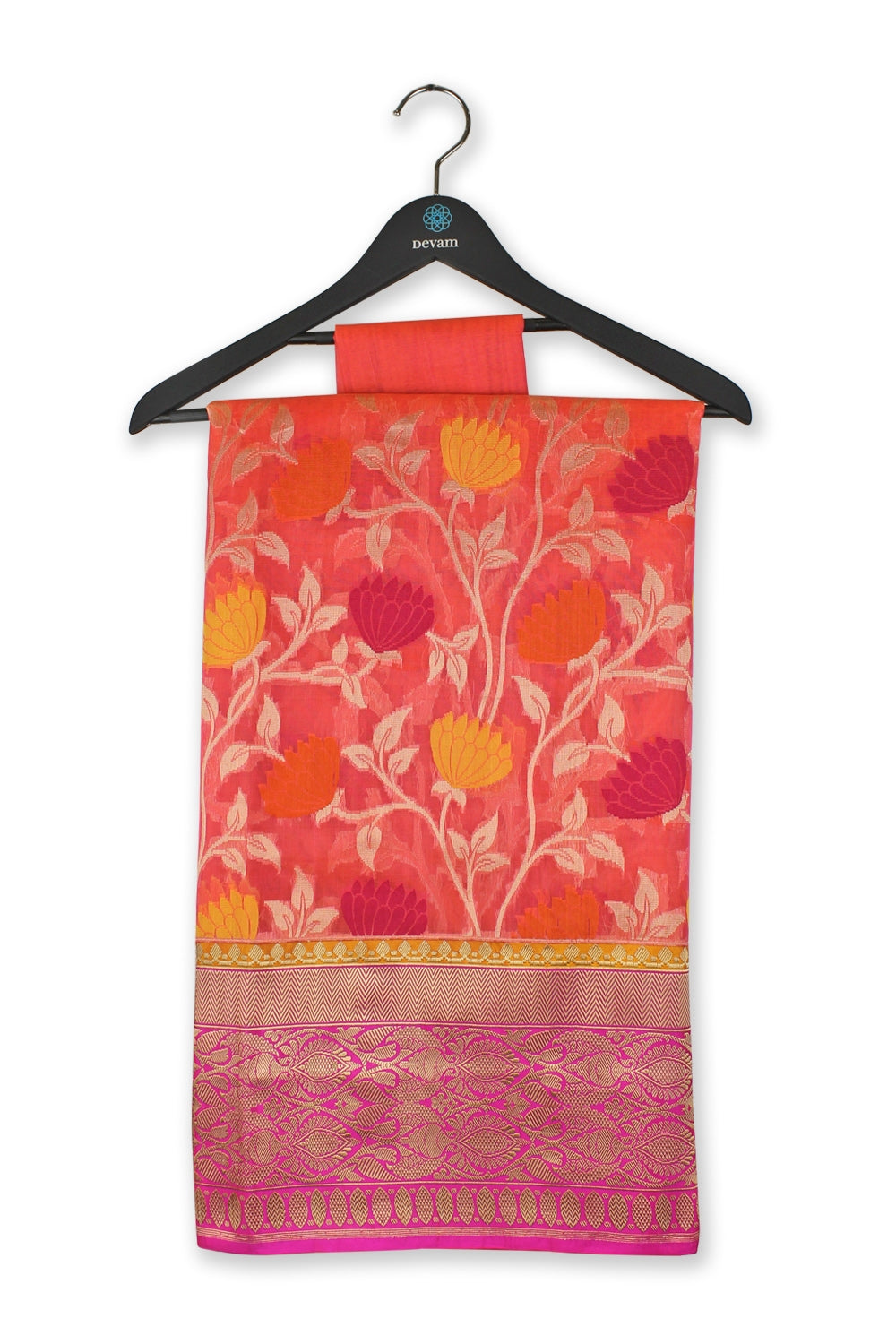Fuchsia Bouquet Silk Banarasi Saree Devam