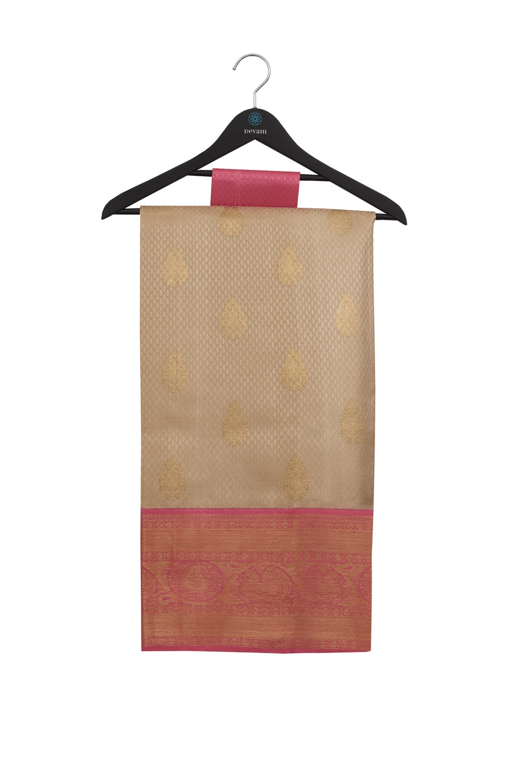 Golden Real Jari Floral Diamond Silk Kanjeevaram Saree Devam
