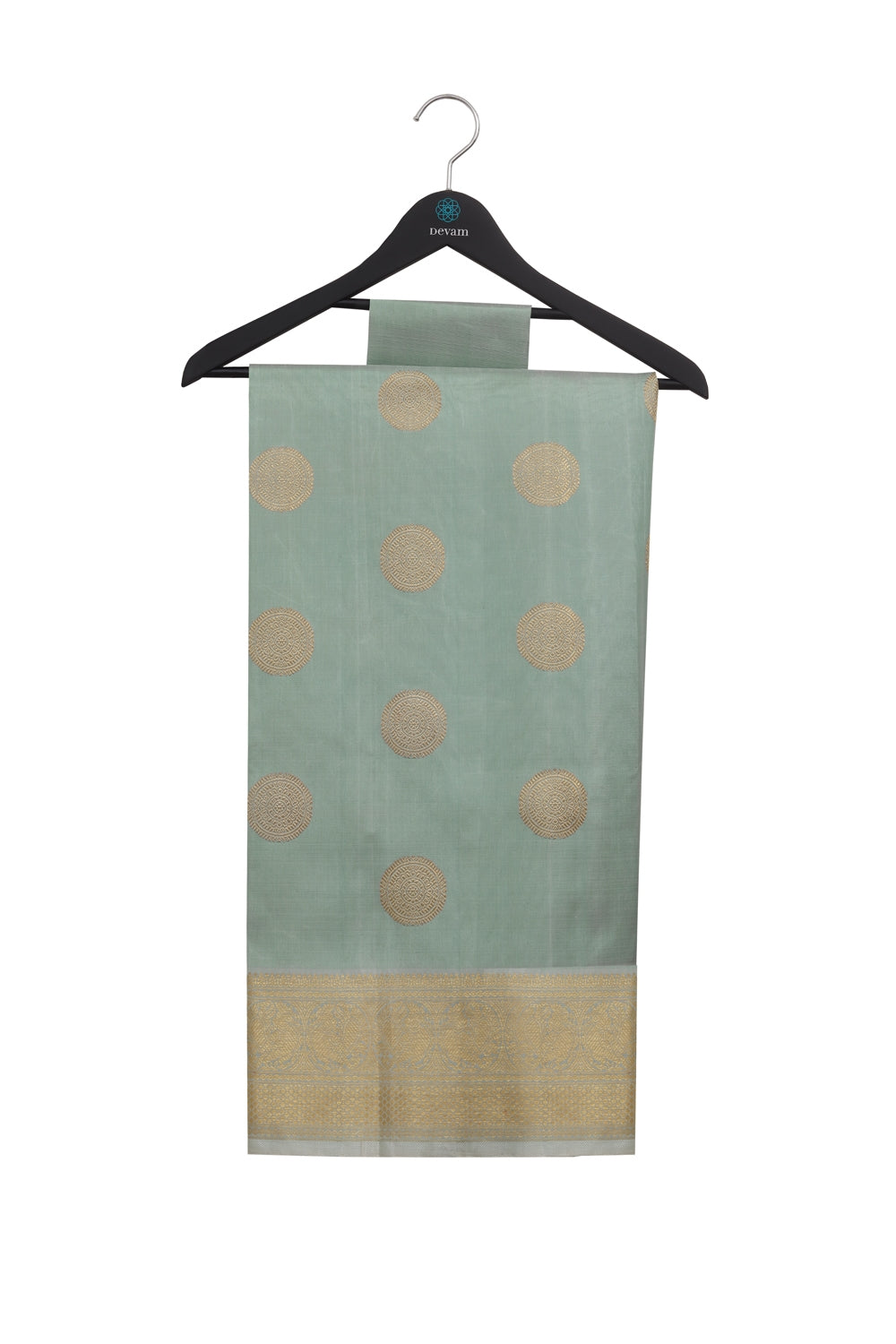 Gray & Gold Real Jari Silk Kanjeevaram Saree Devam