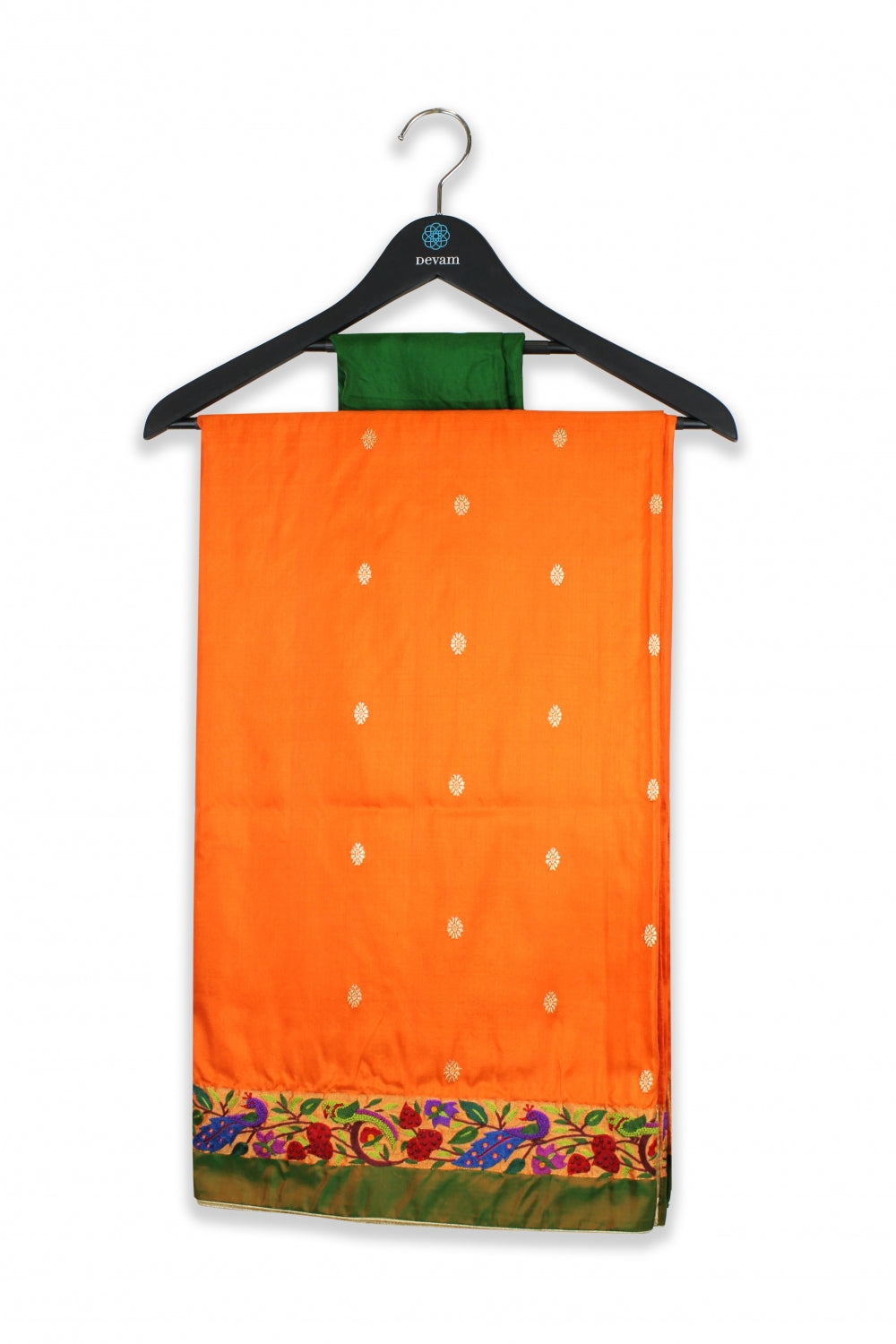Hand Embroidered Orange Silk Floral Saree Devam