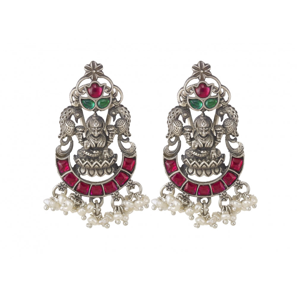 Handcrafted Sterling Silver Earrings With Red & Green Stones Devam