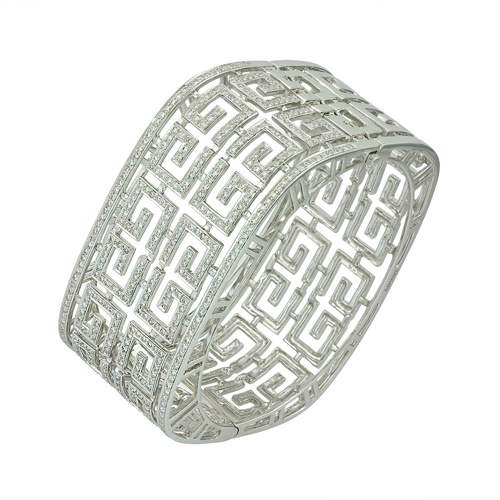 Modern Roman White Gold Diamond Bangle Bracelet Devam