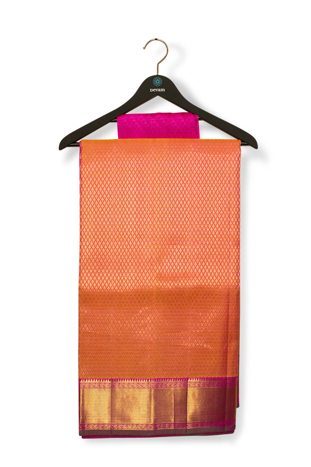 Pink, Gold & Magenta Real Jari Silk Kanjeevaram Saree Devam