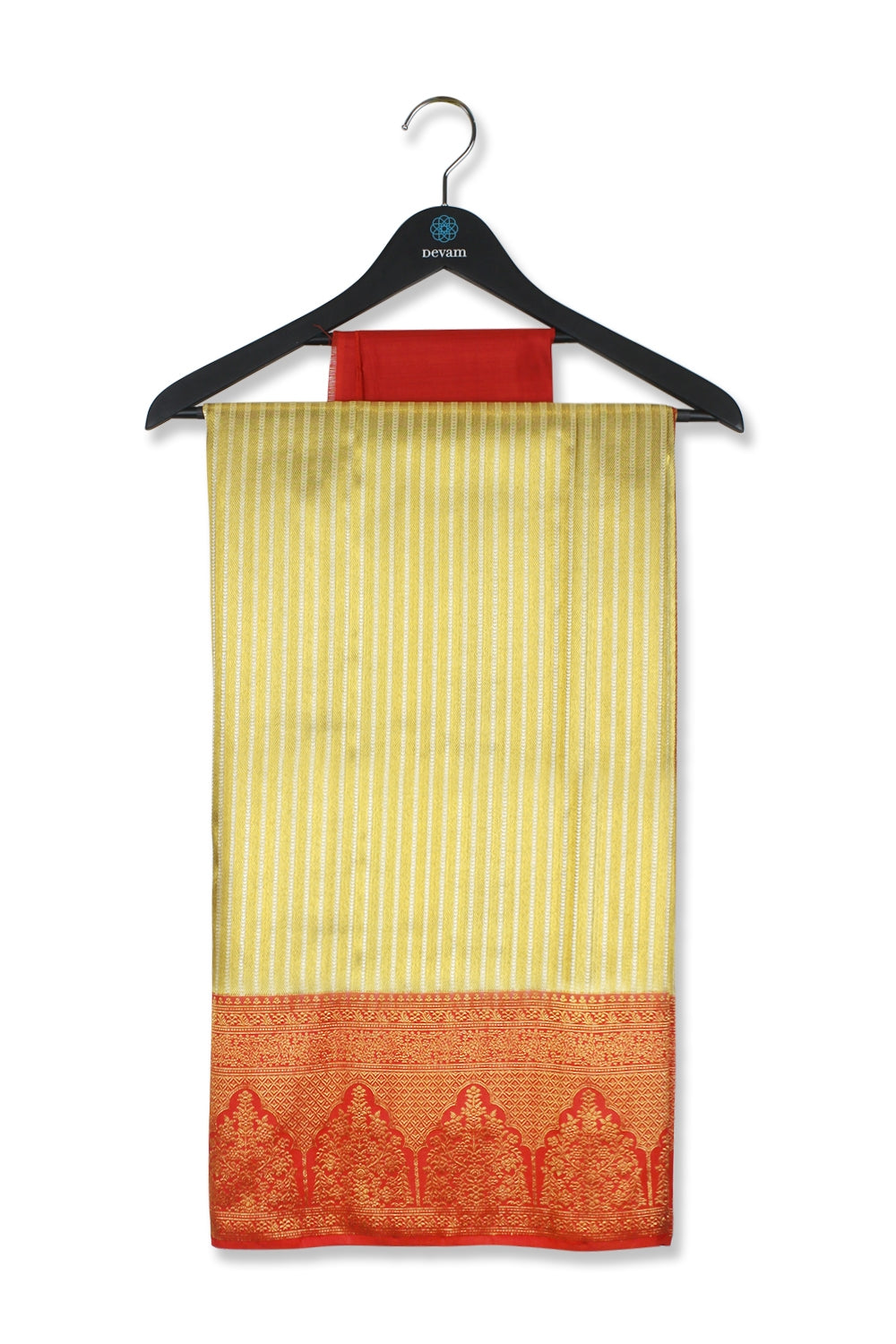 Real Jari Golden Striped Temple Silk Kanjeevaram Saree Devam