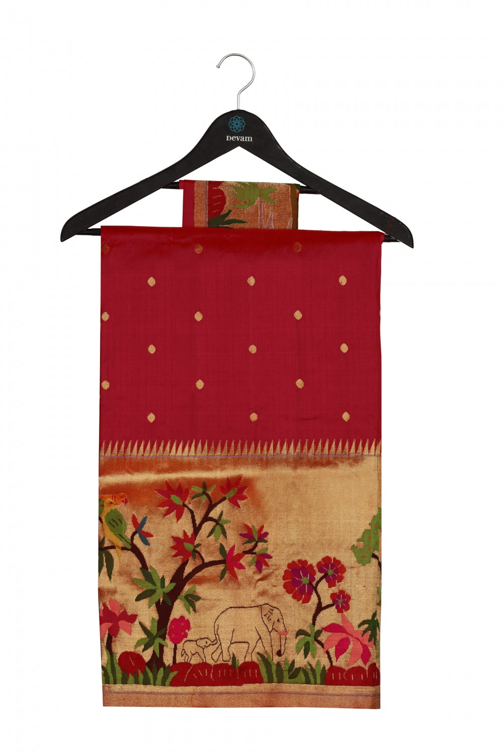 Red Floral Silk Paithani Saree Devam