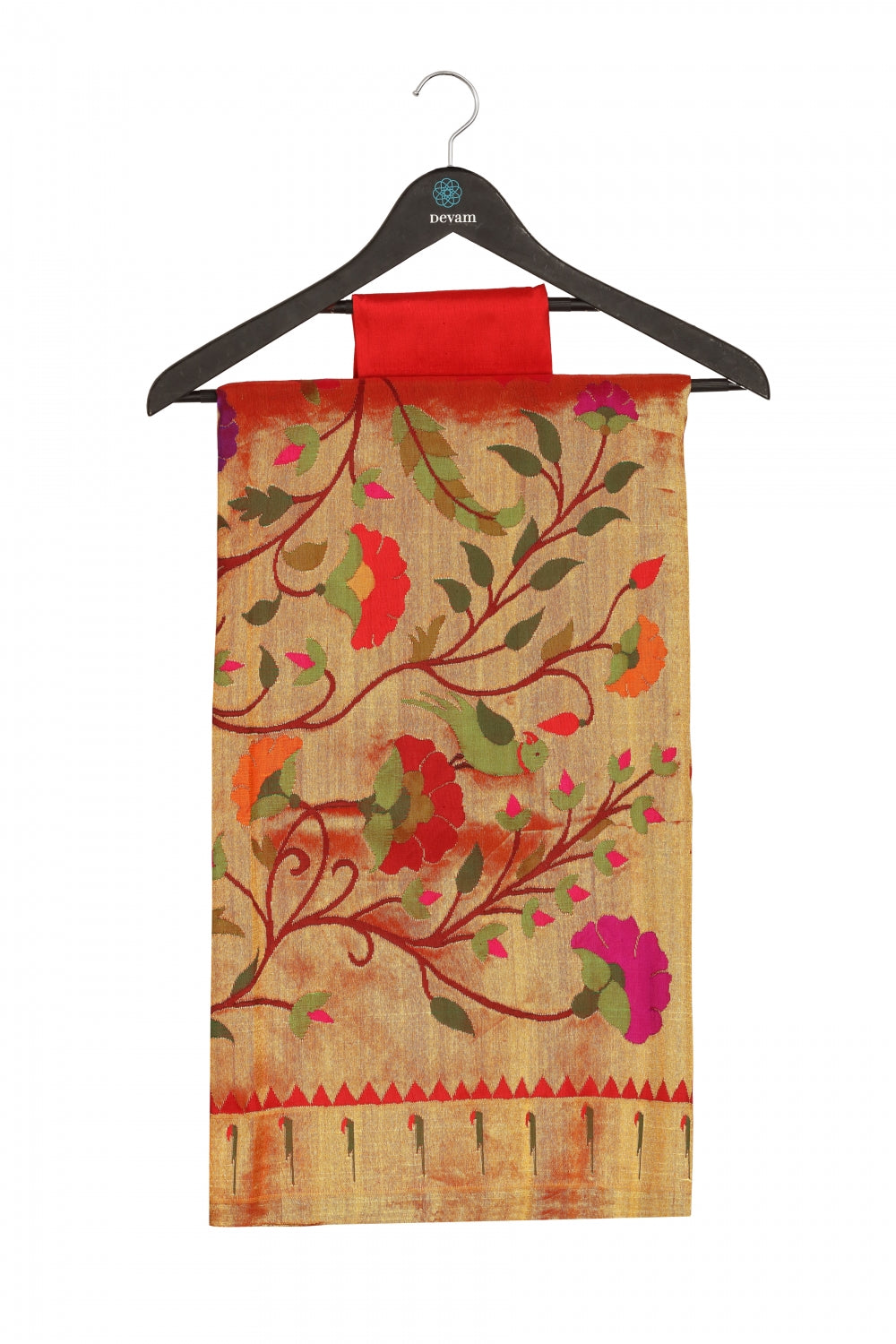 Red & Gold Silk Paithani Saree Devam