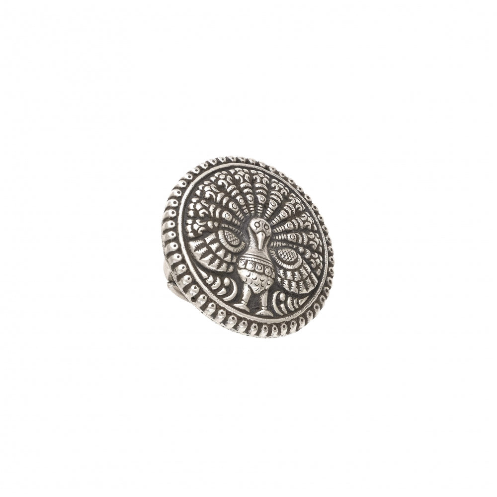 Round Sterling Silver Peacock Ring Devam