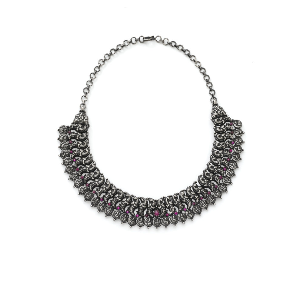 Sterling Silver Deities and Peacocks Necklace Devam