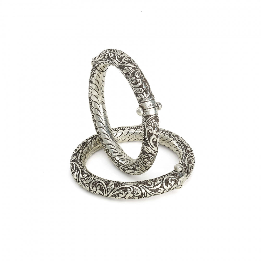 Sterling Silver Floral Motif Bangle Bracelet Devam