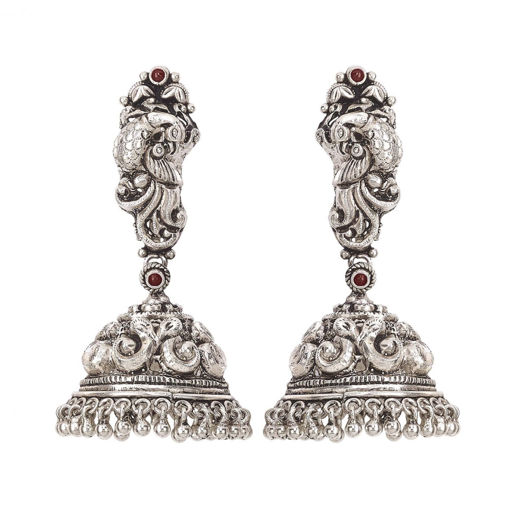 Sterling Silver Jhumka Earrings With Peacocks Devam