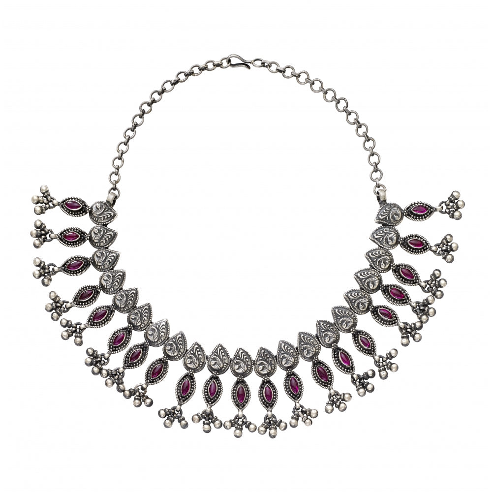 Sterling Silver Necklace with Multiple Peacock Motif Devam