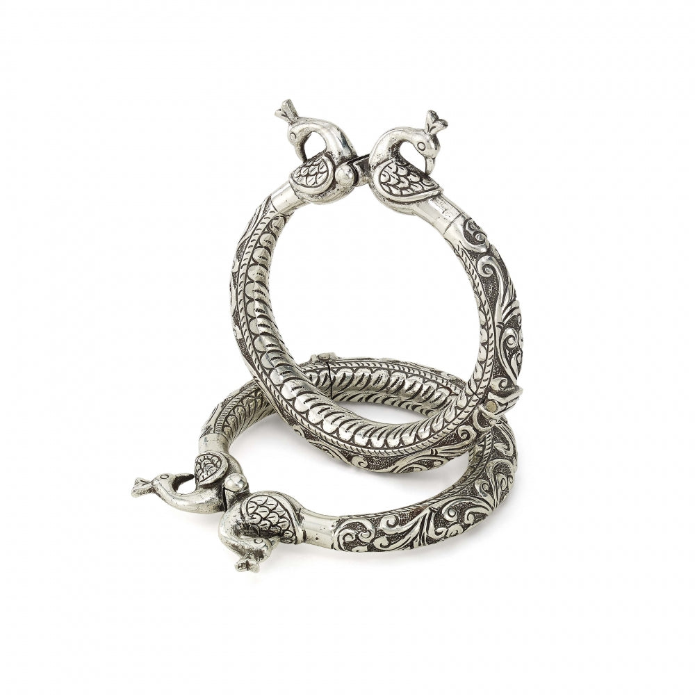 Sterling Silver Peacock Motif Bangle Bracelet Devam