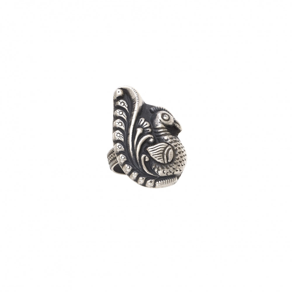 Sterling Silver Ring with Peacock Motif Devam
