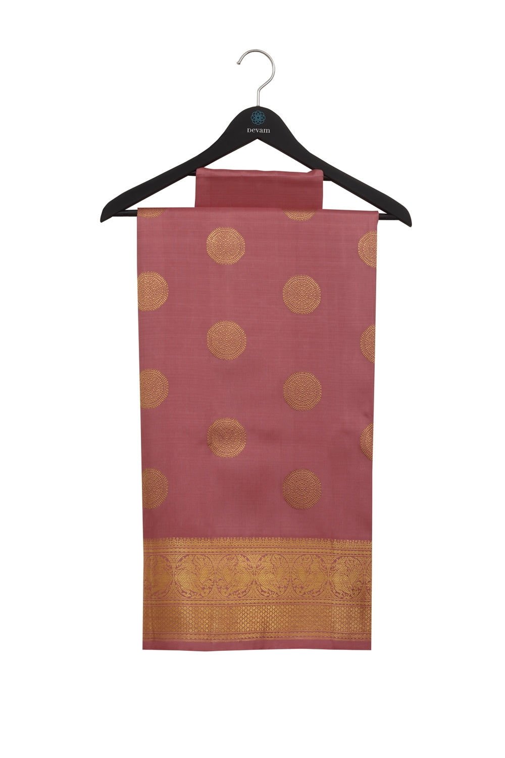 Sunset Pink Real Jari Silk Kanjeevaram Saree Devam