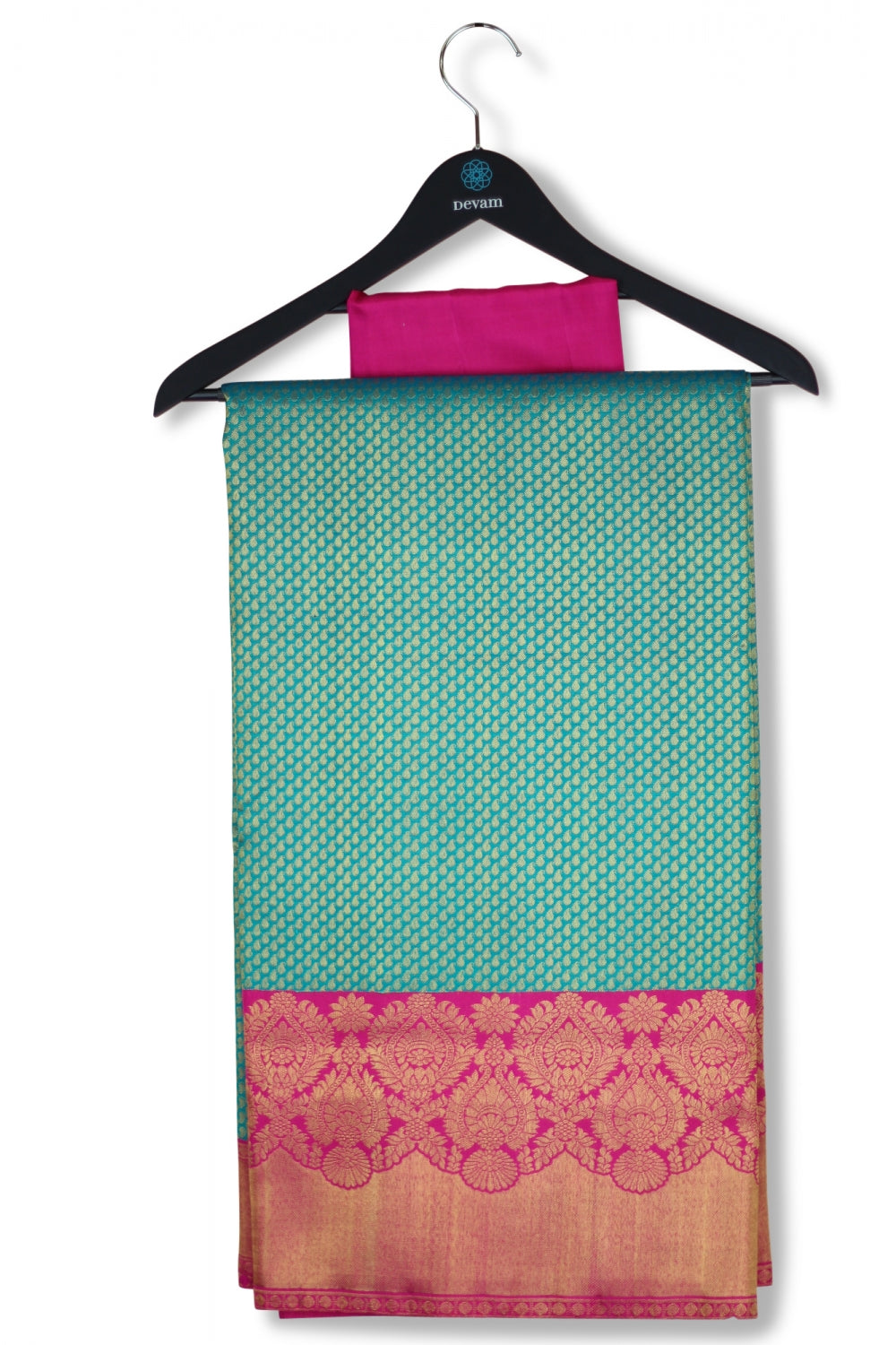 Teal & Pink Real Jari Silk Kanjeevaram Devam